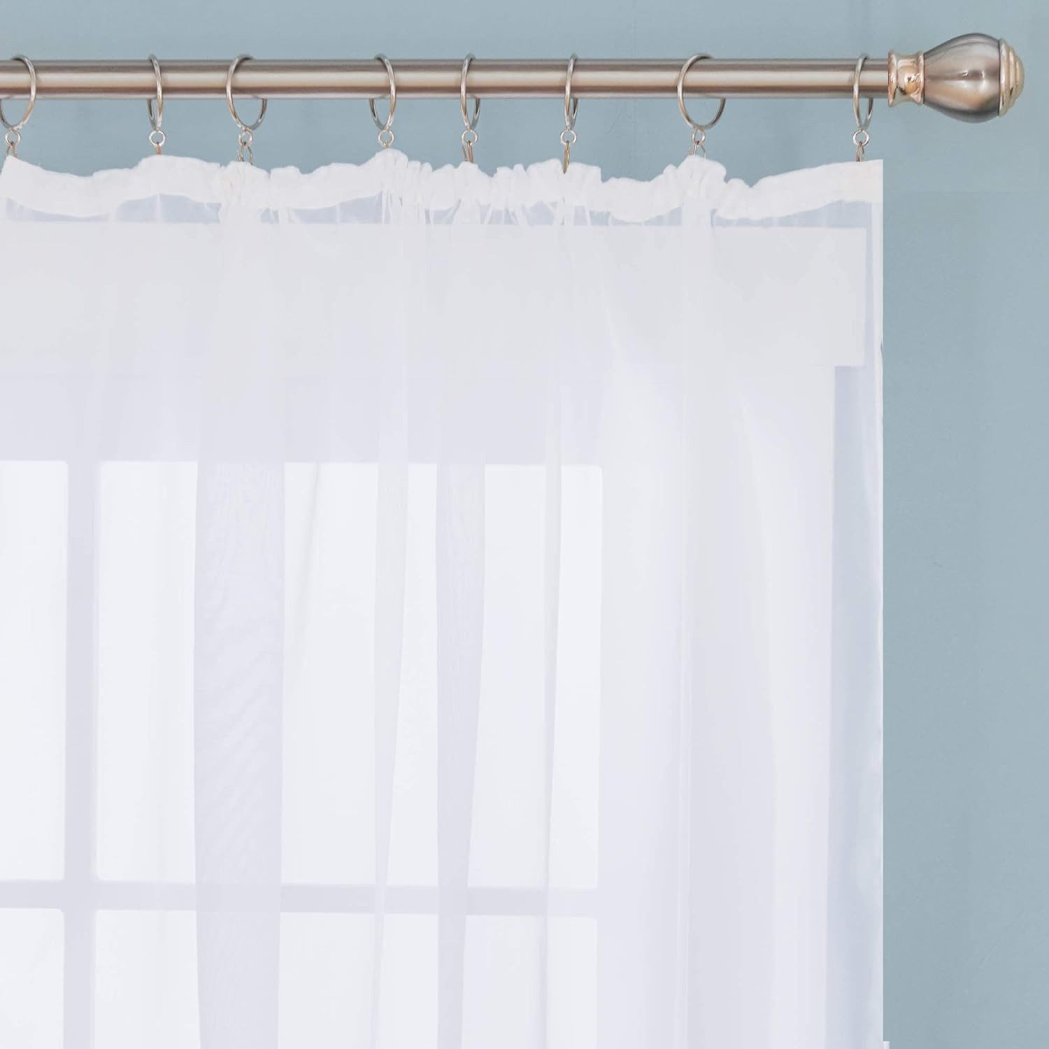 Deconovo Vorhang Wohnzimmer Gardinenschals mit Kräuselband Gardinen Wohnzimmer 2er Set, Transparent Stores Schal Schlafzimmer einfarbig Voile Vorhangschals – Bild 4 von 5