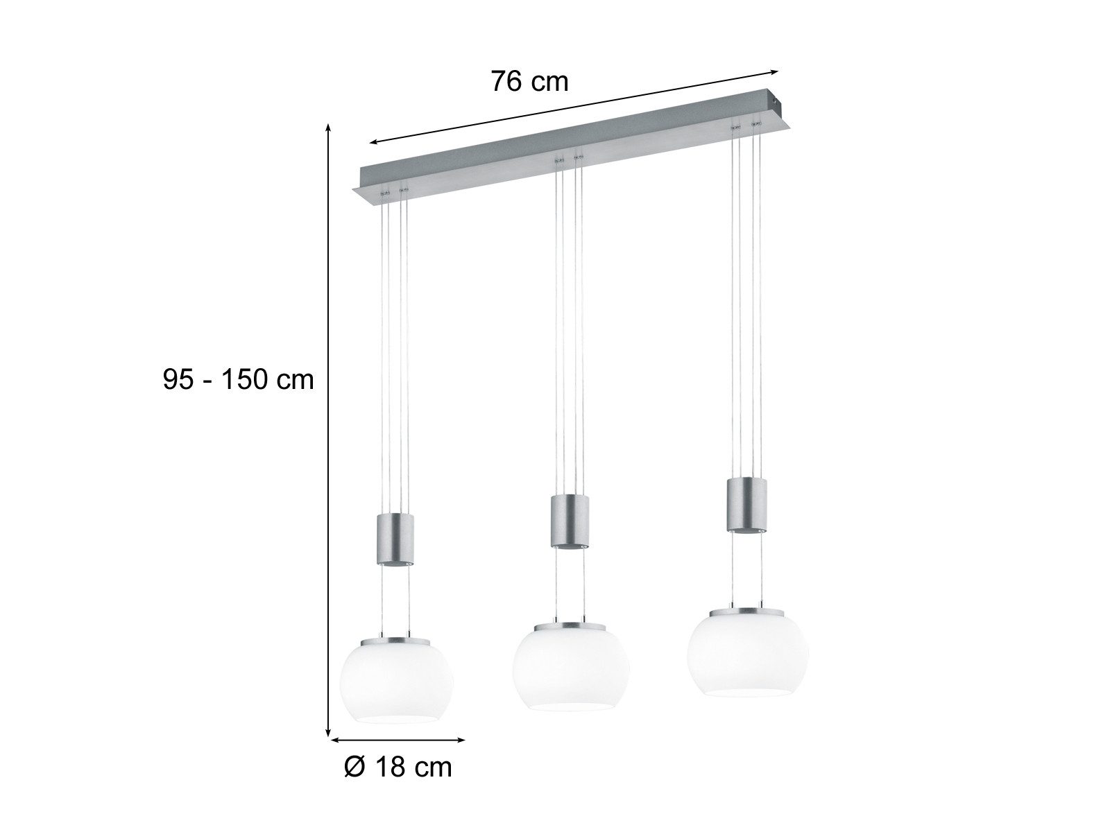 TRIO Leuchten LED Pendelleuchte, Dimmfunktion, LED fest integriert, Warmweiß, Dreiflammige für Esstisch hängend mit Lampenschirmen Milchglas B: 82cm