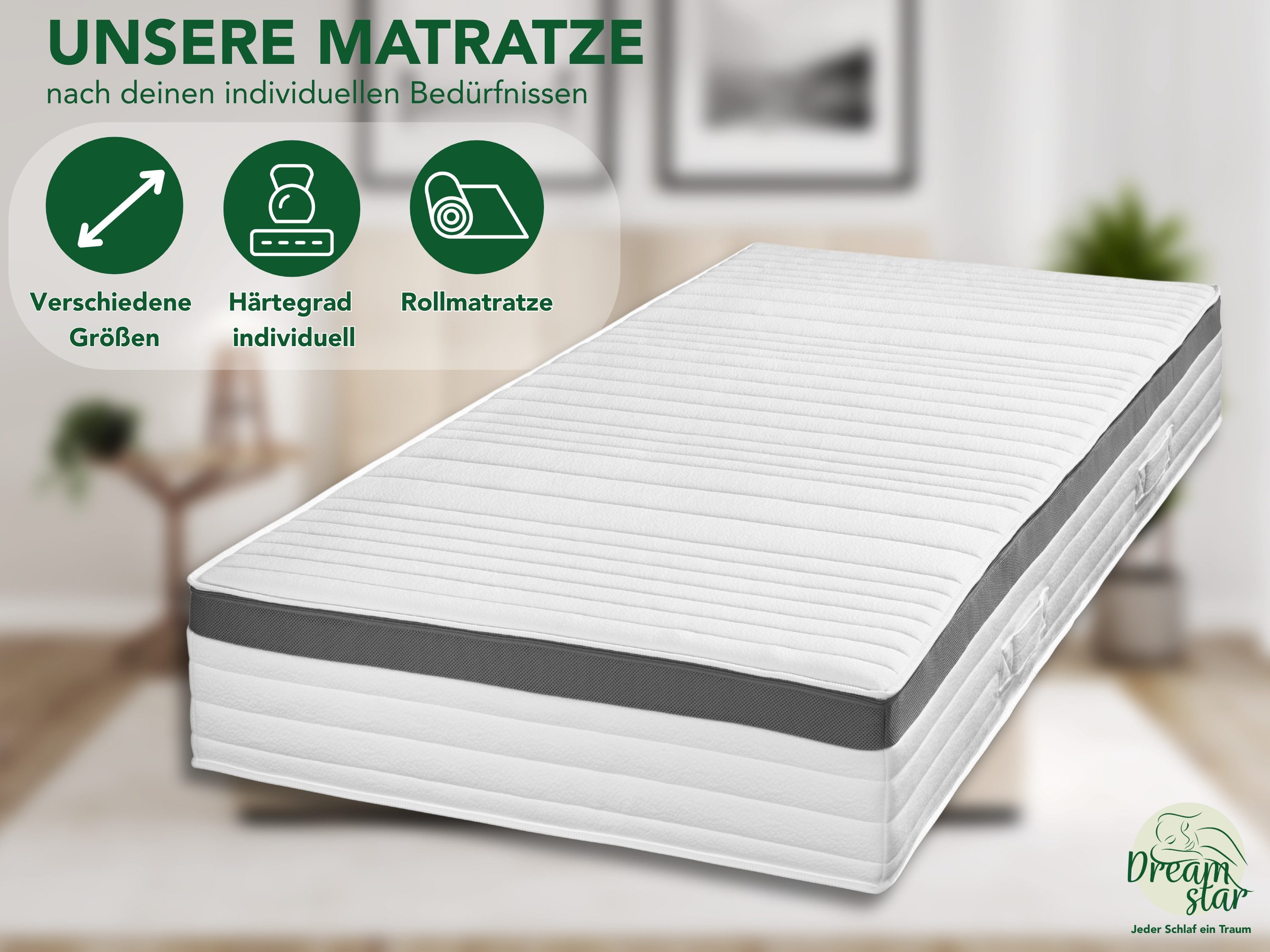 Taschenfederkernmatratze Luxusmatratze, 7-Zonen Federkernmatratze, hochwertiges Material, Dreamstar, 25 cm hoch, ergonomische Körperanpassung, 7 Schichten, atmungsaktiv, H2/H3/H4