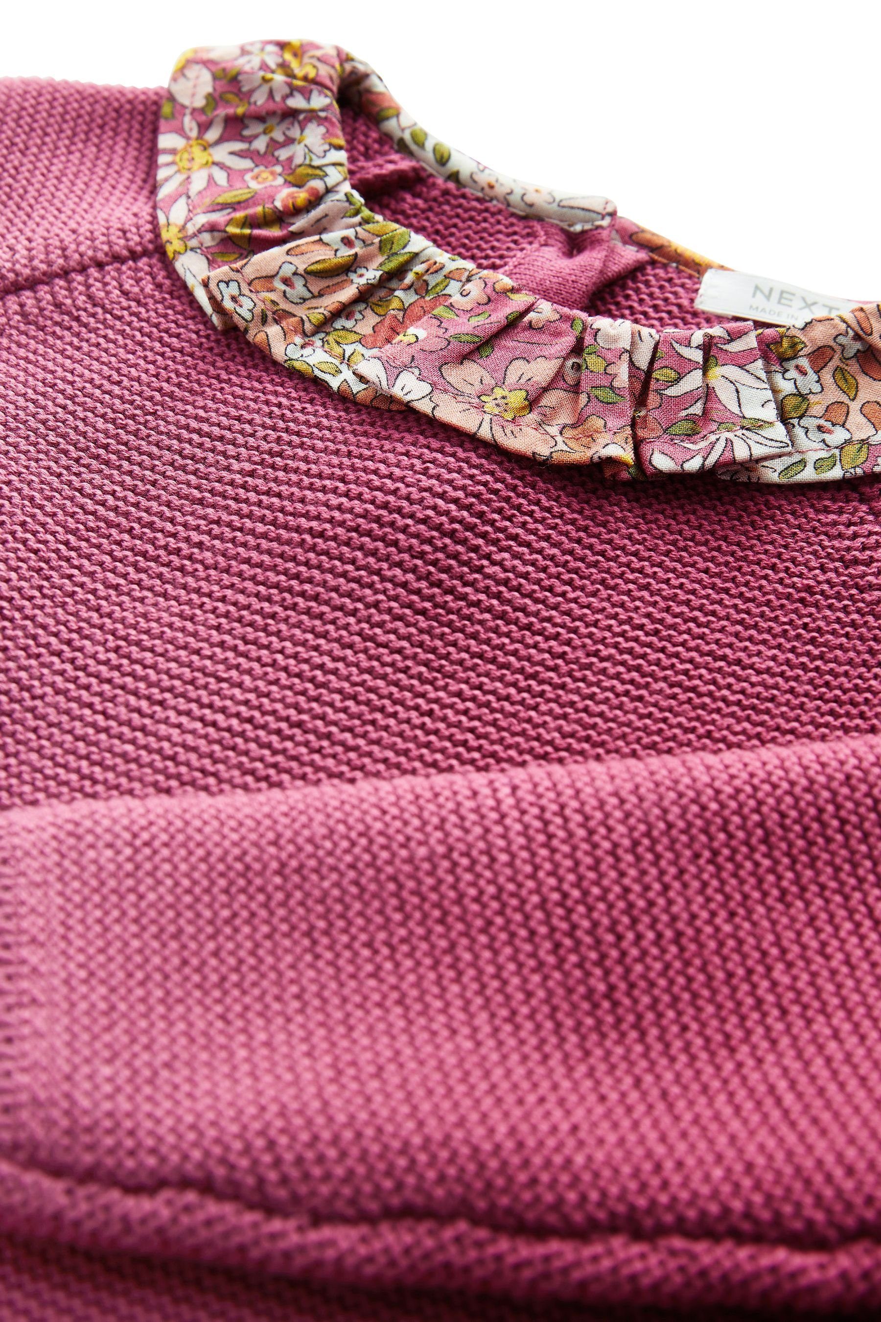 (1-tlg) Pulloverkleid bedrucktem Rockteil Pink Next Strickkleid mit