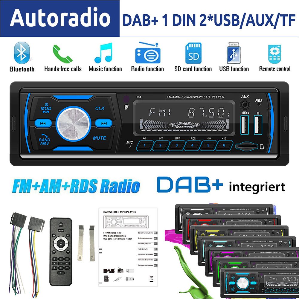 ESSGOO DAB+ RDS AM FM 2x USB Freisprecheinrichtung AUX IN 1 DIN Bluetooth MP3 Autoradio (Digitalradio (DAB), FM, AM, RDS, Mit Bluetooth Freisprecheinrichtung DAB+ RDS AM FM Fernbedienung)