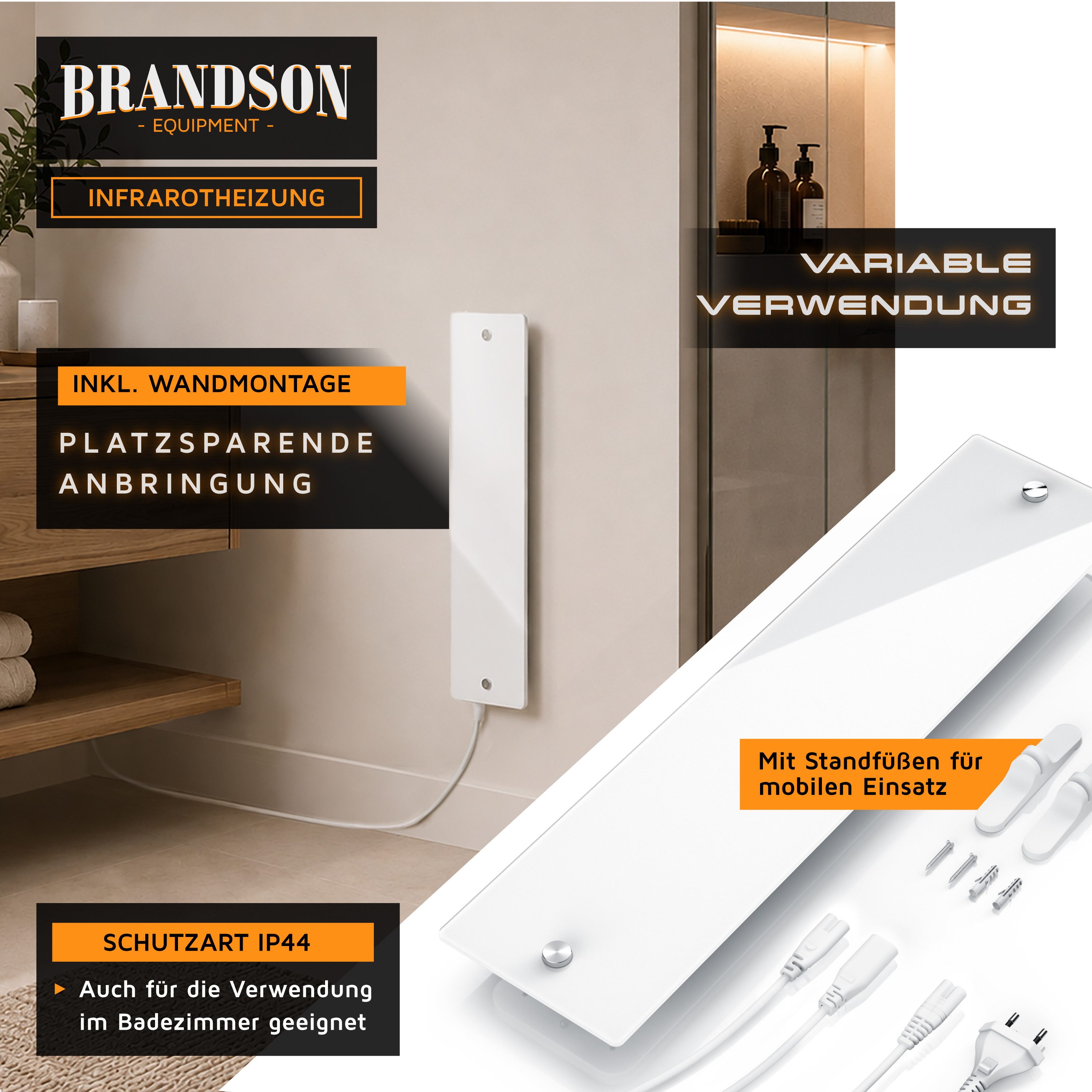 Brandson Infrarotheizung Anti-Schimmel-Heizung, Infrarot Glaspanel 50 W, Wand- & Standmontage, Schimmelentferner geräuschlos, Schimmelschock IP44, Überhitzungss – Bild 5 von 5