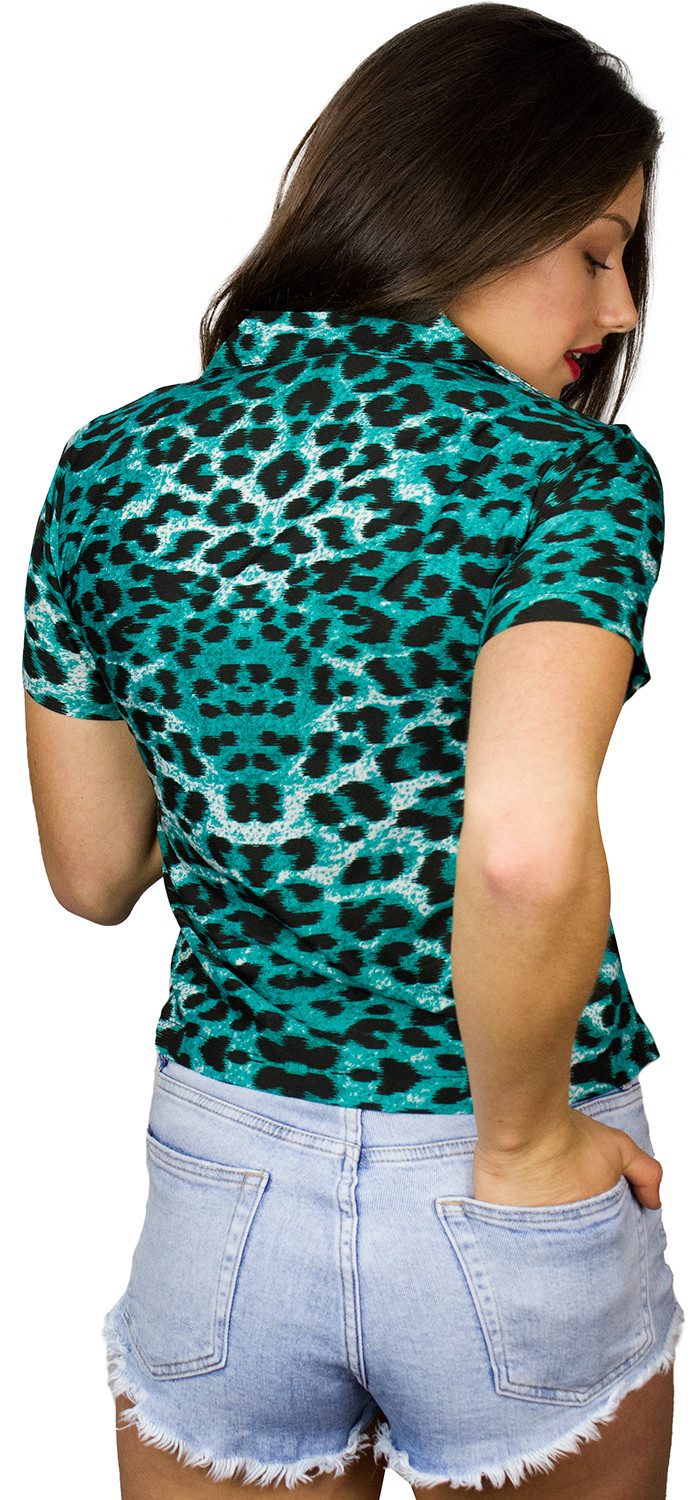 King Kameha Hawaiihemd Leopard Melone Funky Hawaiibluse Damen Kurzarm Front-Tasche Stylish