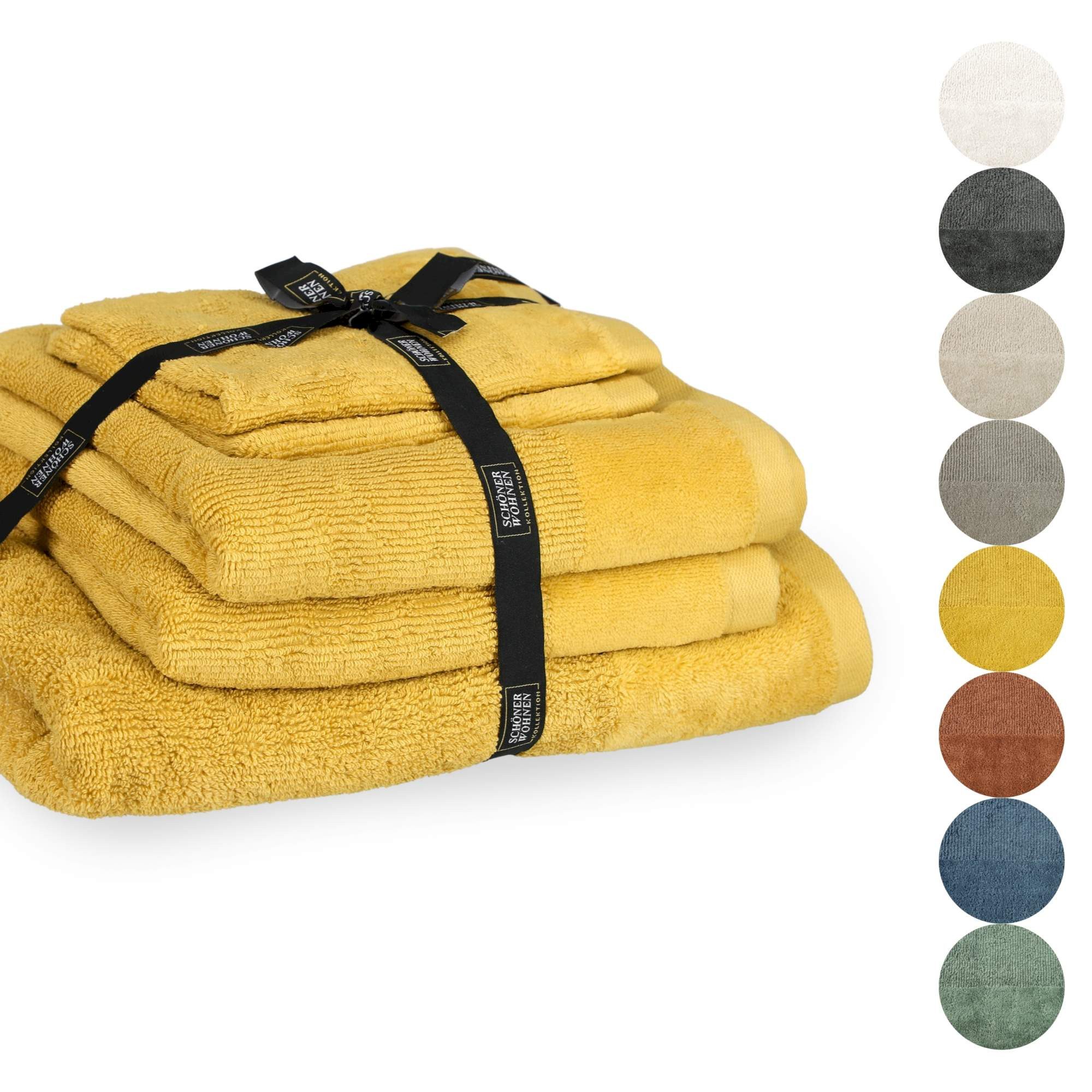 SCHÖNER WOHNEN-Kollektion Handtuch Set SENSE Handtuch Set, Baumwolle (Spar-Set, 1-St), 5er Set (1x 140x70 cm / 2x 100x50 cm / 2x 50x30 cm) in Gelb