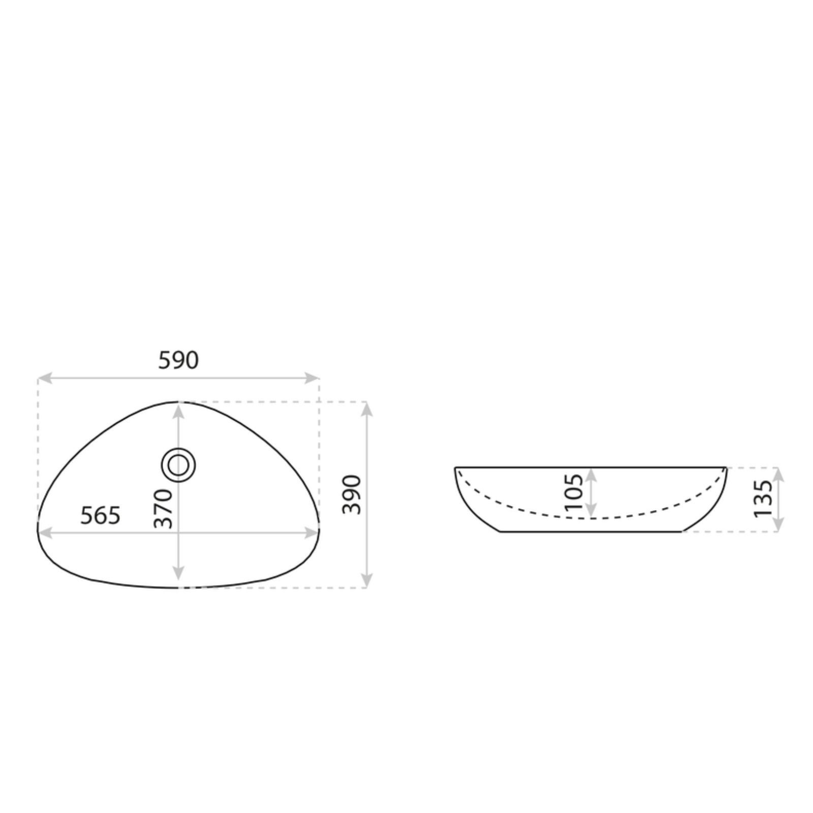 Waschbecken Aufsatzwaschbecken TRIANGO, dreieckig (590×390×135 mm), ohne Überlauf ohne Hahnlochbohrung glänzend weiß