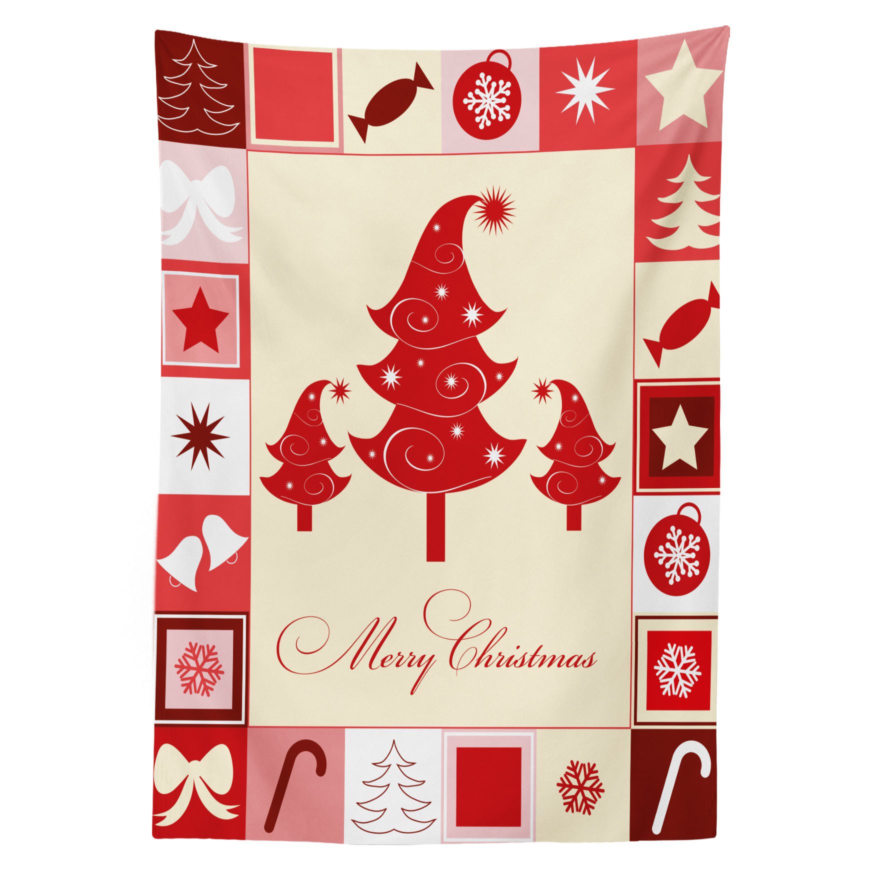 Abakuhaus Tischdecke Farbfest Waschbar Für den Außen Bereich geeignet Klare Farben, Weihnachten Bäume Süßigkeit Sterne