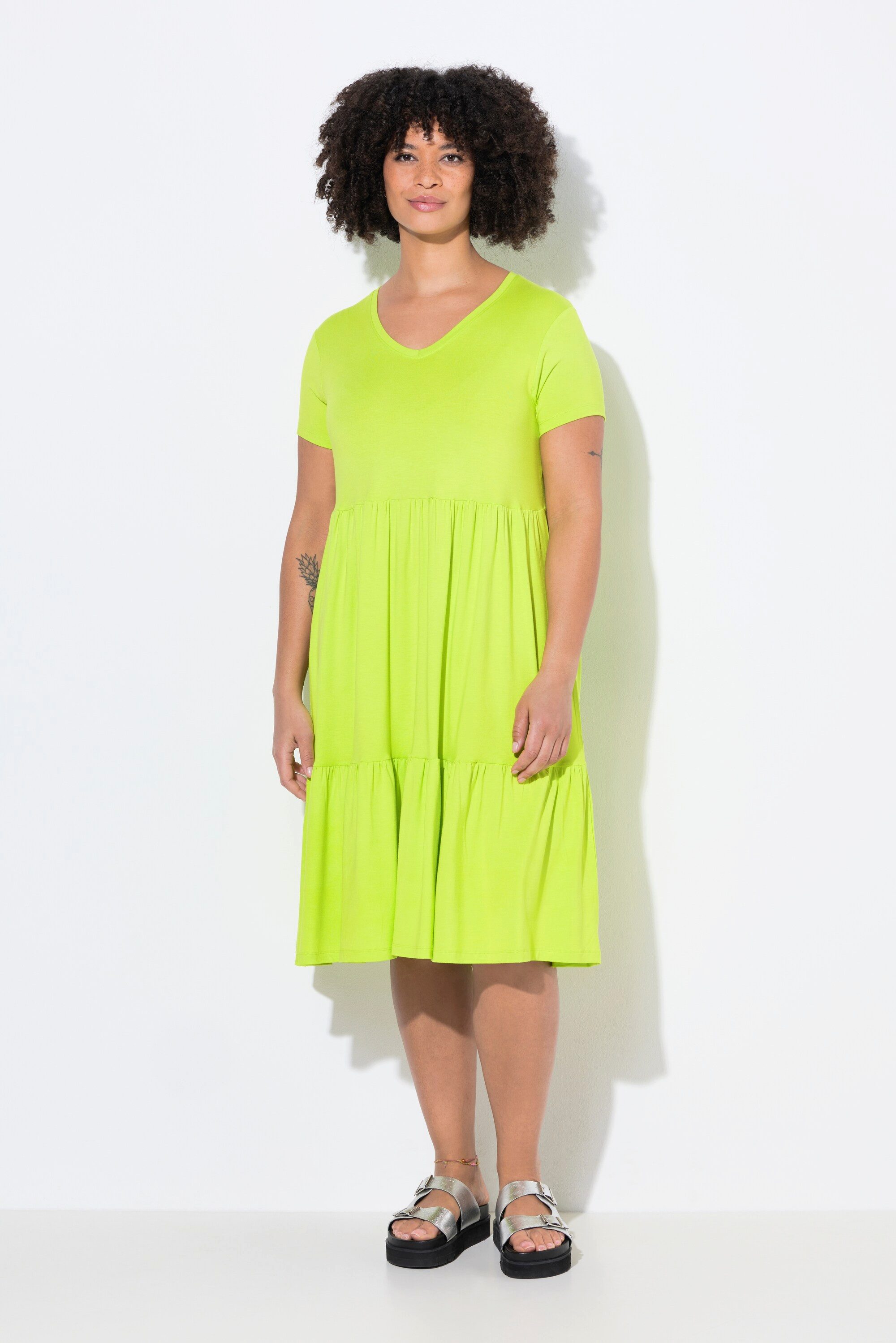 Angel of Style Midikleid Jerseykleid V-Ausschnitt Volants