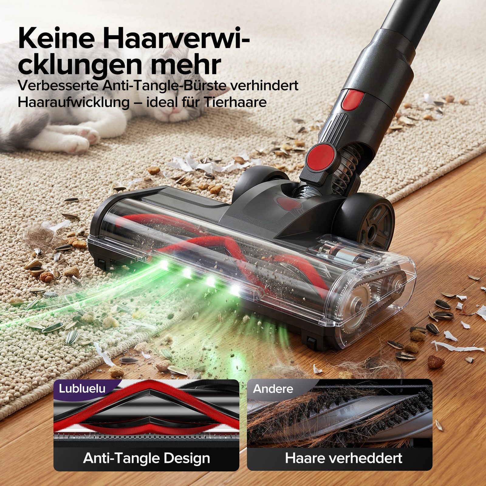 lubluelu Akku-Hand-und Stielstaubsauger P6 Kabellos Akku Staubsauger Handstaubsauger 45kPa/50Min, 450 W, beutellos, Selbststehendes Design,Staubsauger für Tierhaare,Teppich und Hartboden