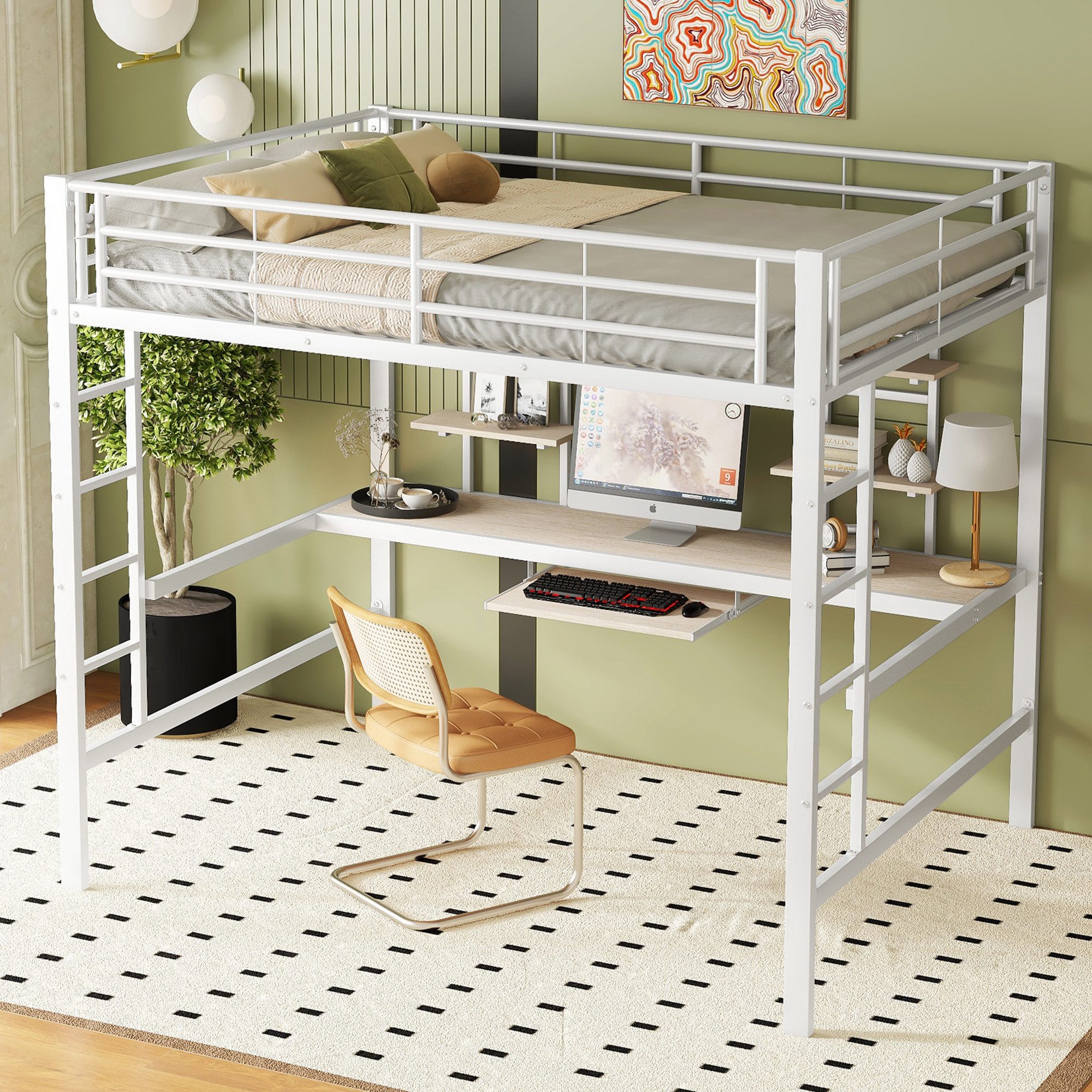 TavilaEcon Hochbett mit Schreibtisch und zwei Bücherregalen, 90×200/140×200 günstig online kaufen