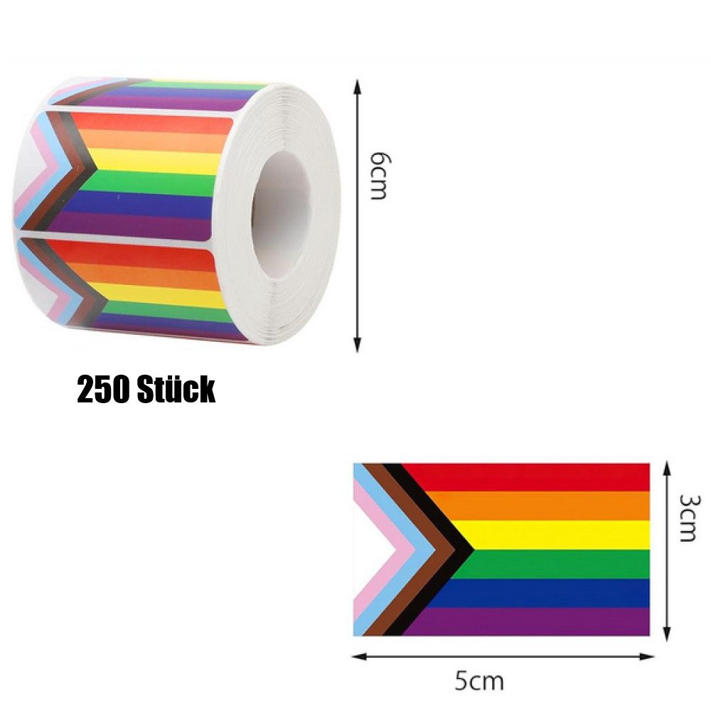 Ware aus aller Welt Sticker 250 LGBTQ+ Progress Flag Sticker 5x3 cm – selbstklebend CSD Aufkleber, (250-tlg)