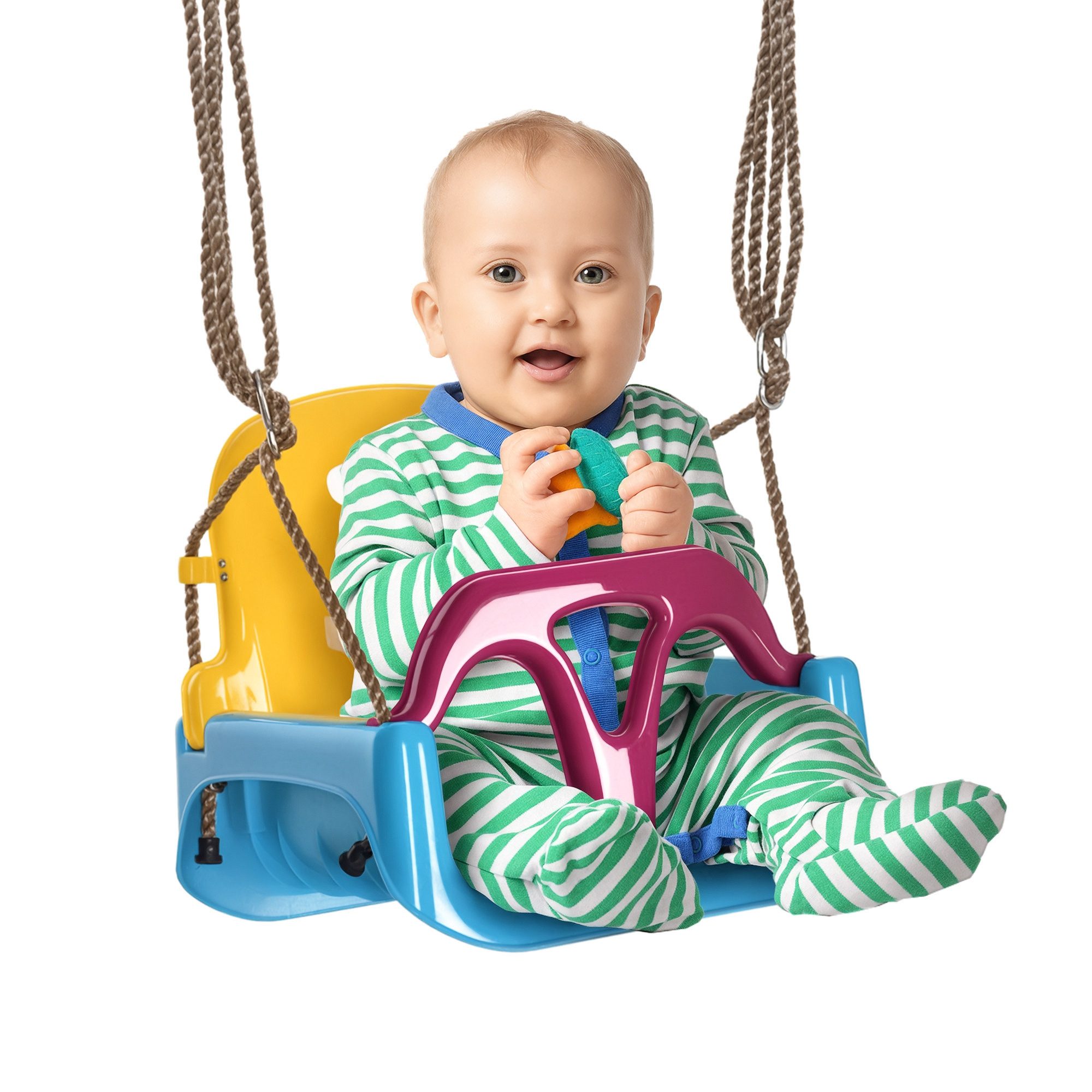 Outsunny Einzelschaukel Schaukel mit verstellbarem Seil, (Babyschaukel, 1-tlg., Kinderschaukel), für Garten, Balkon, Blau+Gelb+Lila