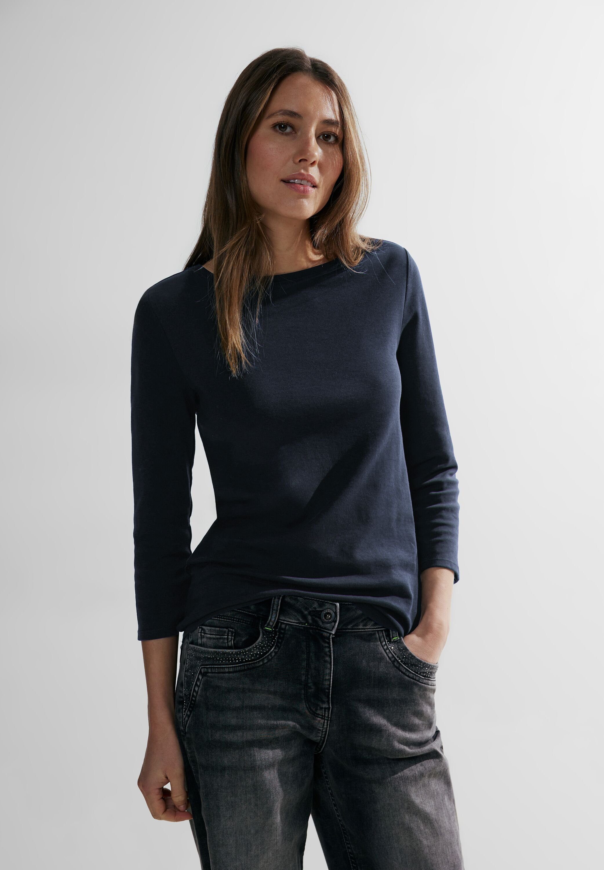 Cecil 3/4-Arm-Shirt Basic Boatneck mit U-Boot-Ausschnitt