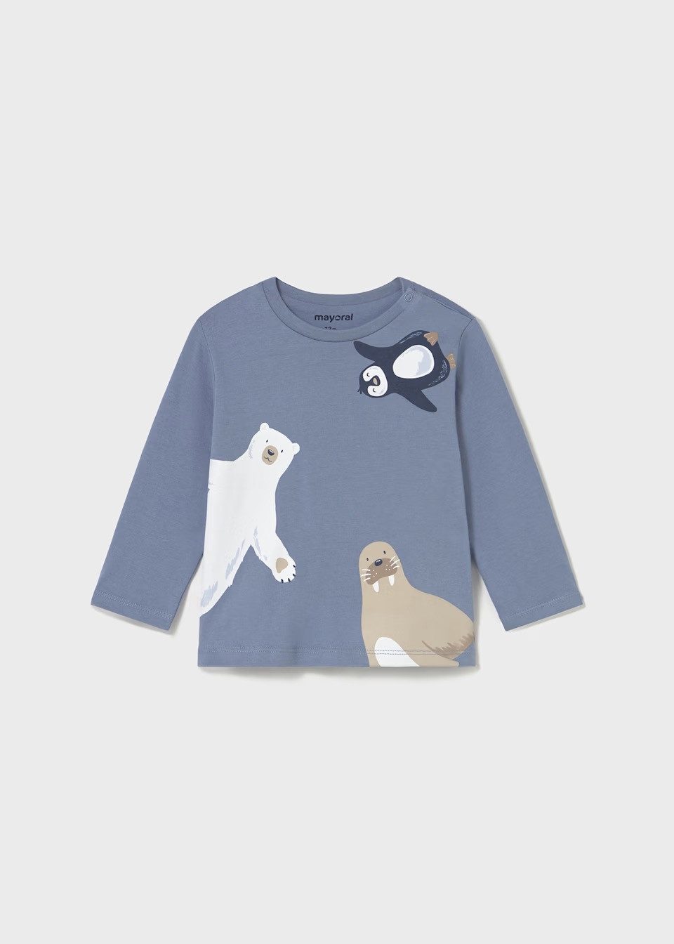 Mayoral Langarmshirt Langarmshirt Blau mit Print & Druckknöpfen (206161)