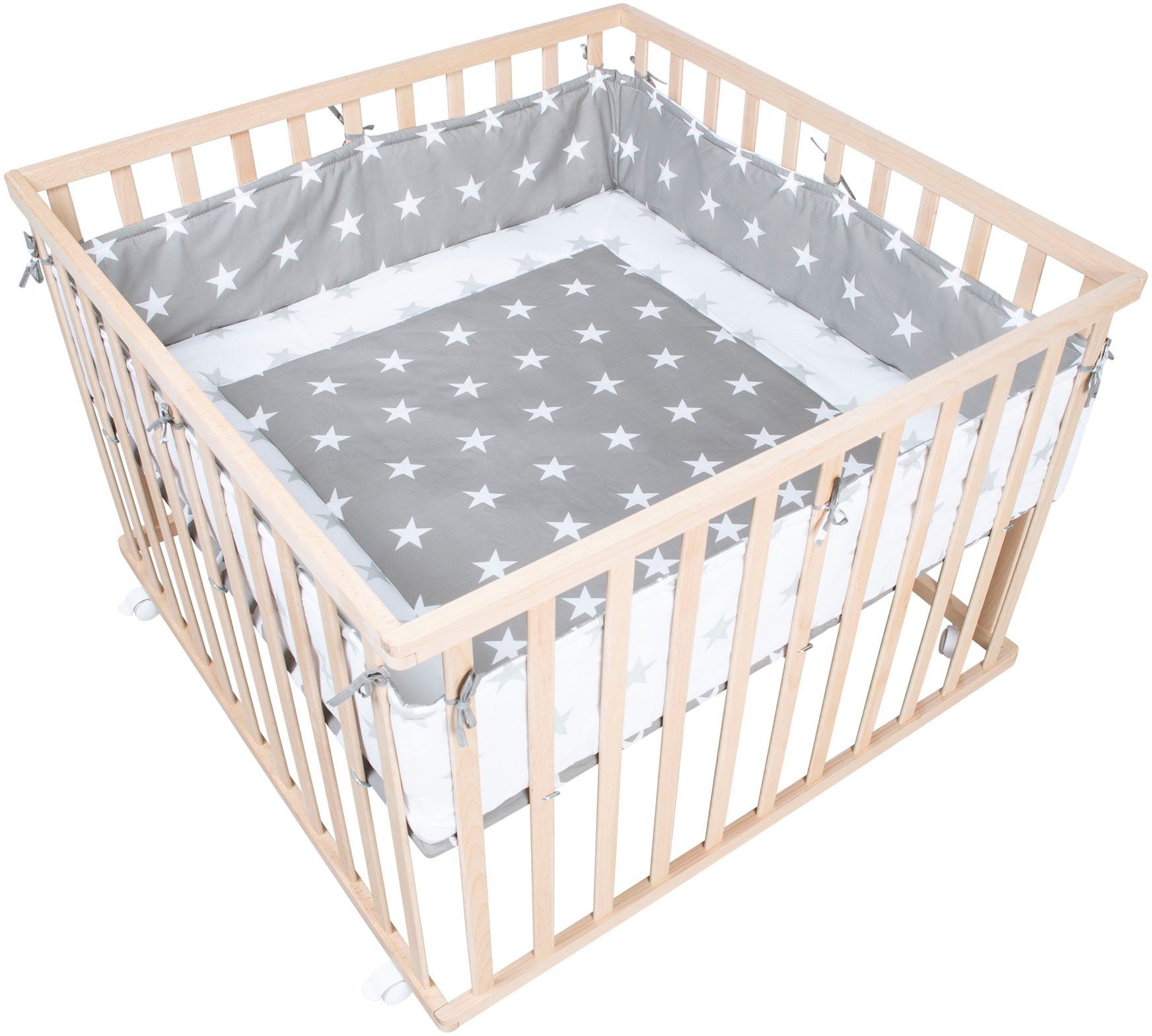 Stars, Nestchen; Little roba® Laufgitter cm, Stoffeinlage und 100x100 mit natur, höhenverstellbar