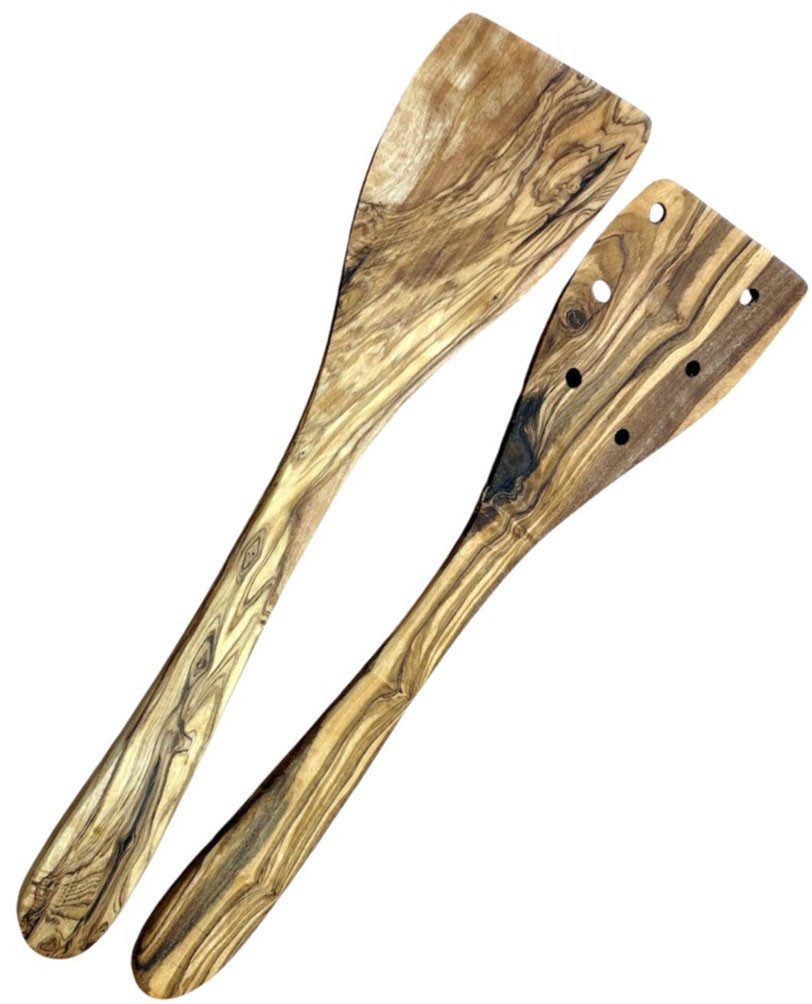 Olivenholz-erleben Kochbesteck-Set 1x Pfannenwender (ohne Löcher) und 1x Pfannenwender (mit Löchern) (Set, 2-tlg., plus Überraschung), aus Olivenholz, hitzebest – Bild 2 von 2