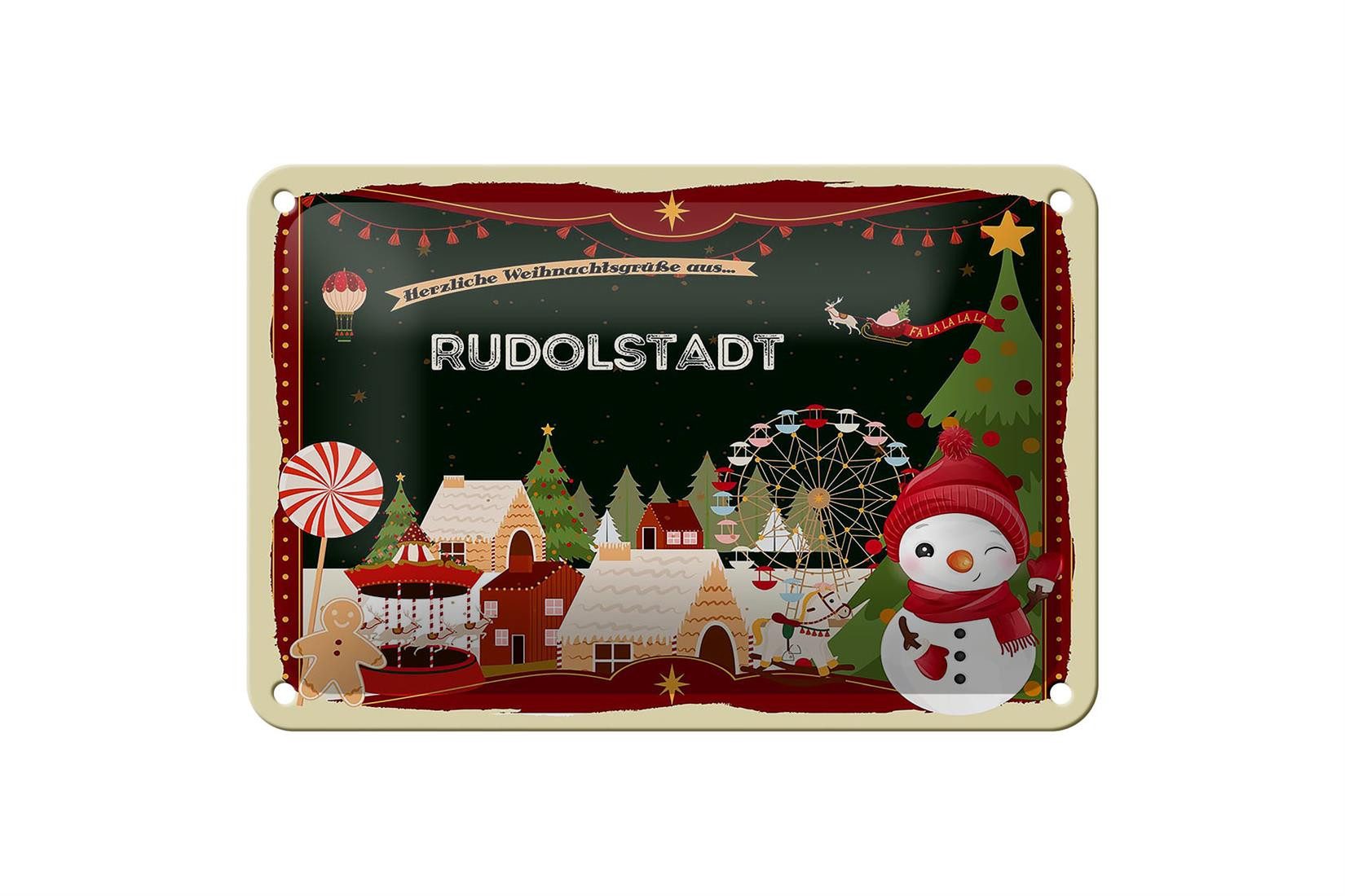 Metallschild Weihnachten Grüße RUDOLSTADT 18x12cm