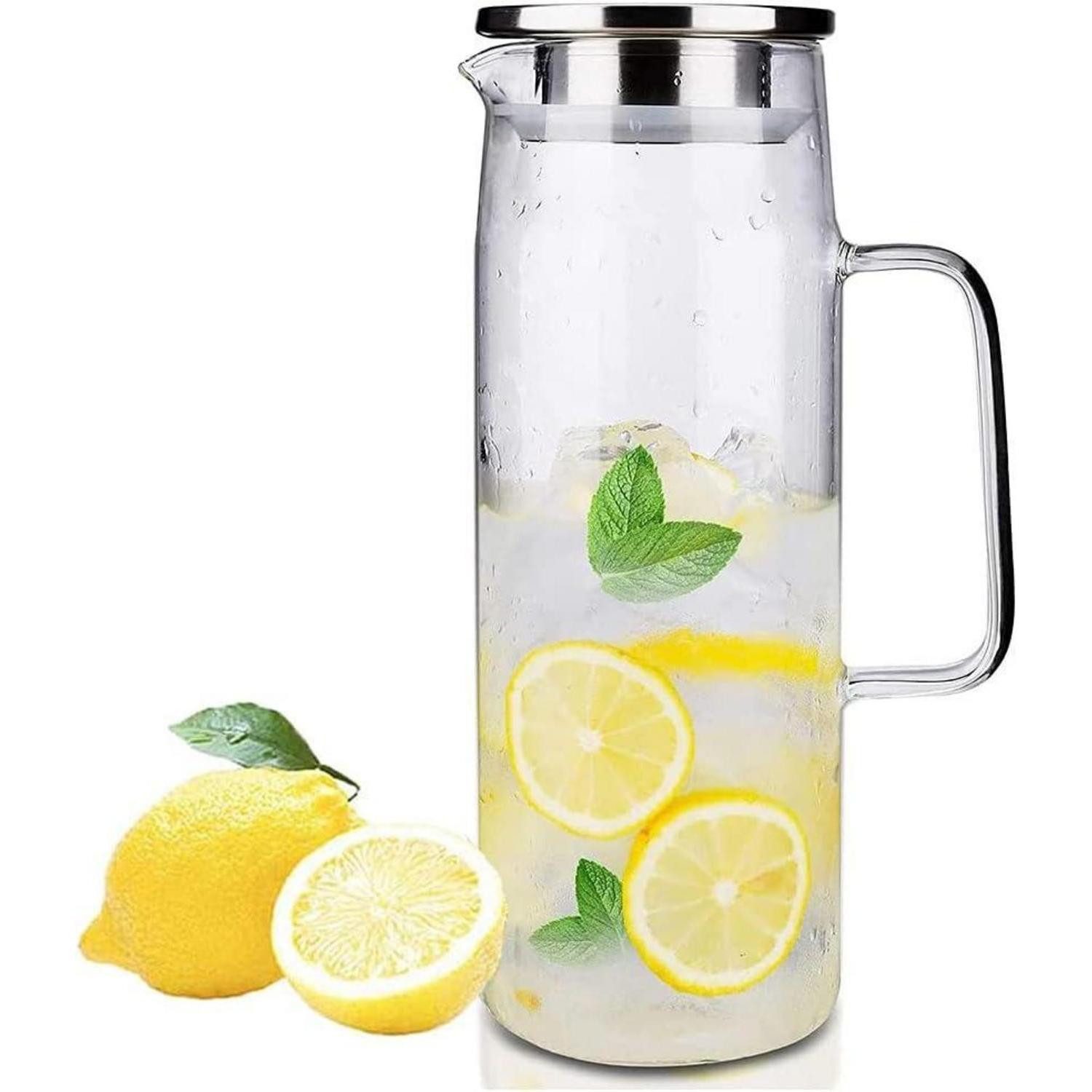 Wasserkaraffe Wasserkaraffe Glaskrug 1.5 Liter 304 Edelstahldeckel Wasser 1500ml