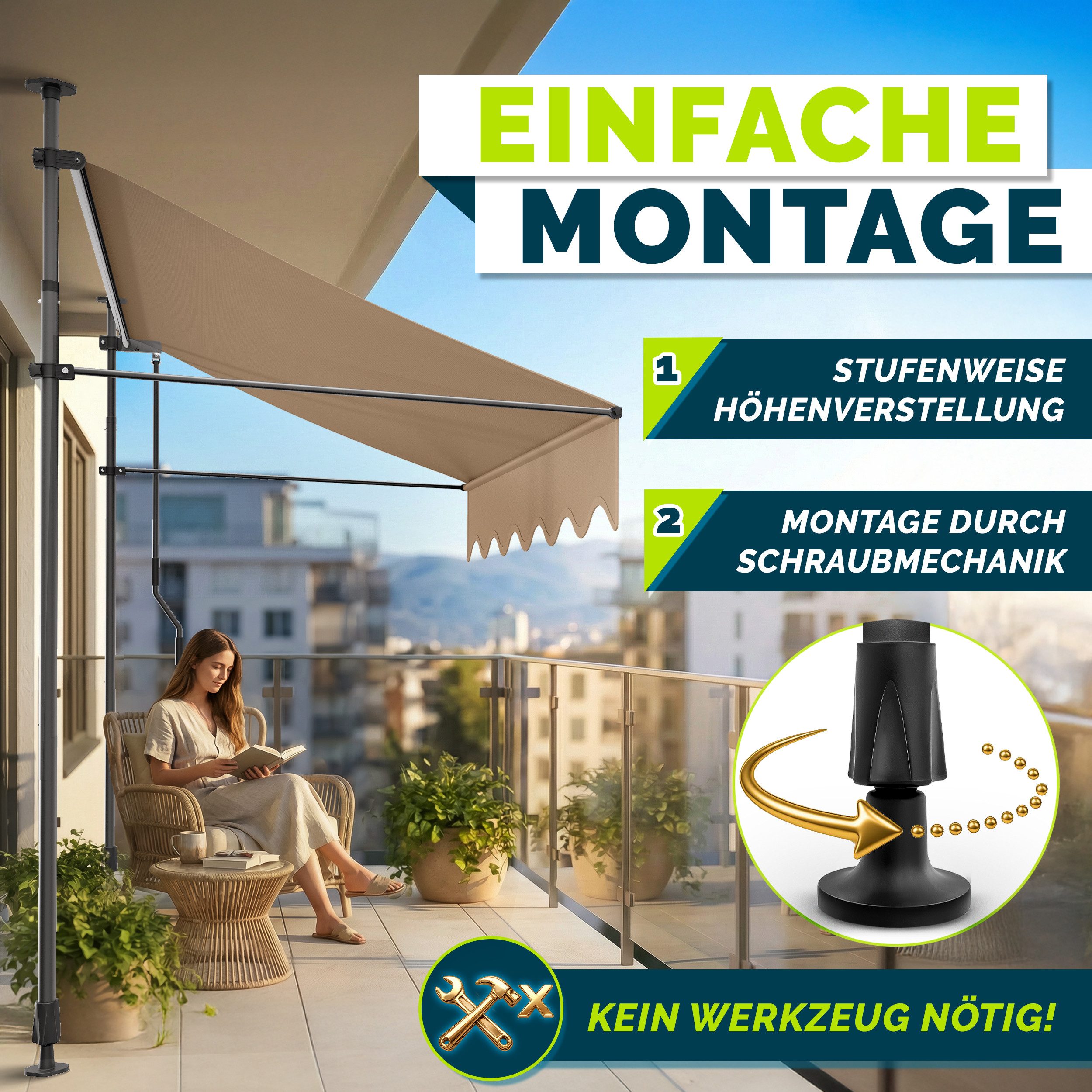 tillvex Klemmmarkise tillvex Balkonmarkise Markise Klemmmarkise Sonnenmarkise Handkurbel