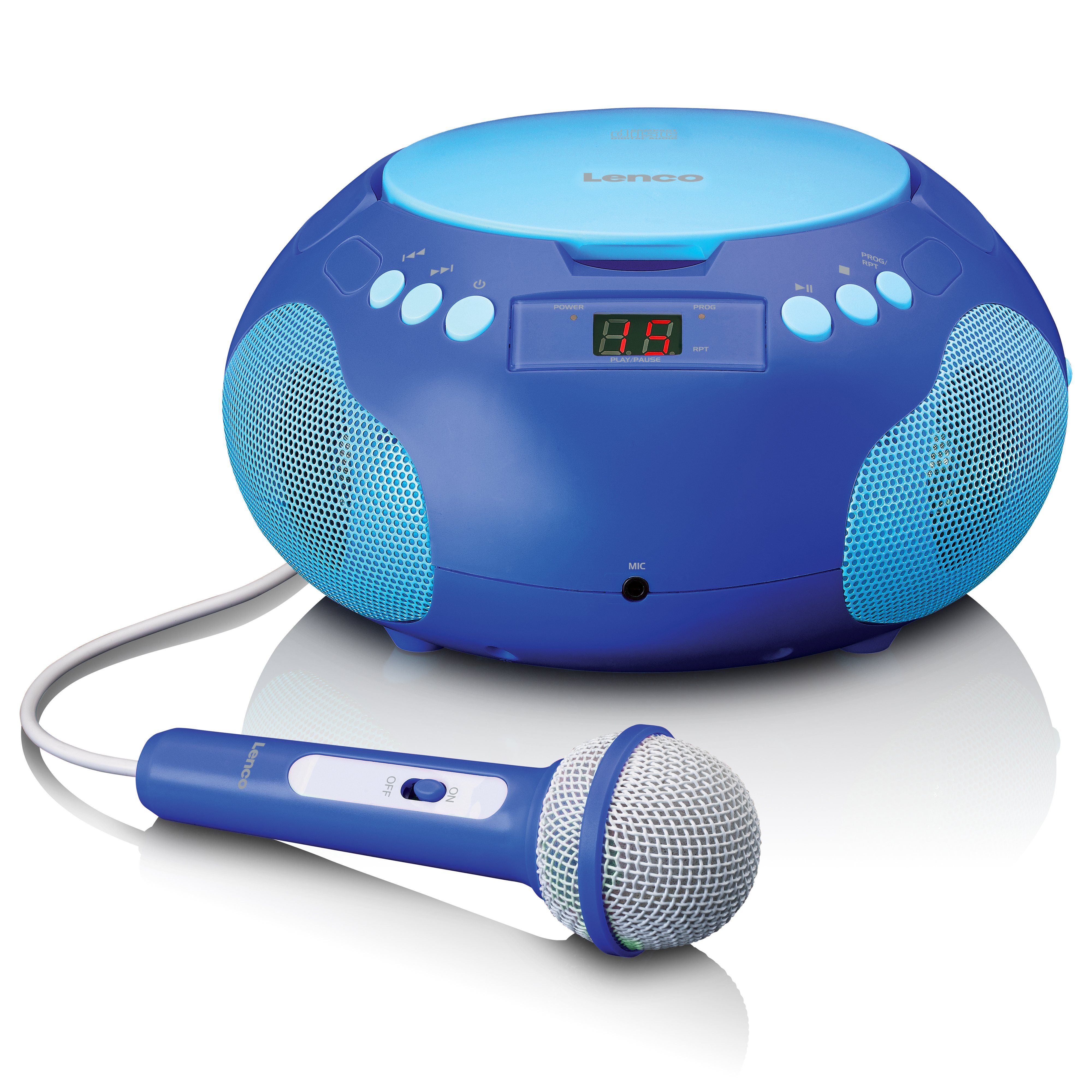 Lenco SCD-620BU CD-Radiorecorder (FM, 3 W, Kinder-Radio, Stereo-Lautsprecher, LCD-Display inkl. Mikrofon in Blau)