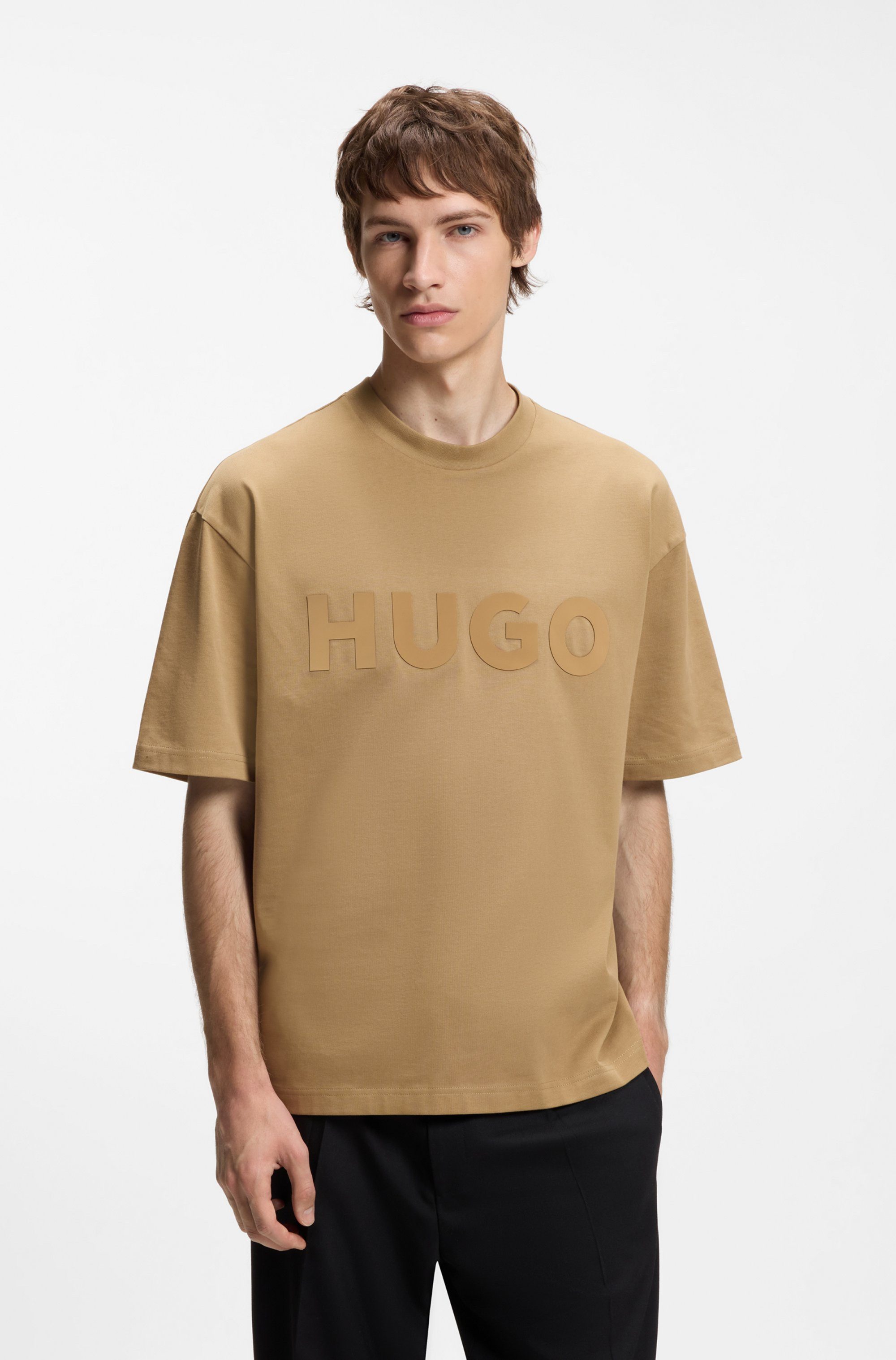 HUGO T-Shirt Dinkee Oversized-Fit, reine Baumwolle, Logo-Druck