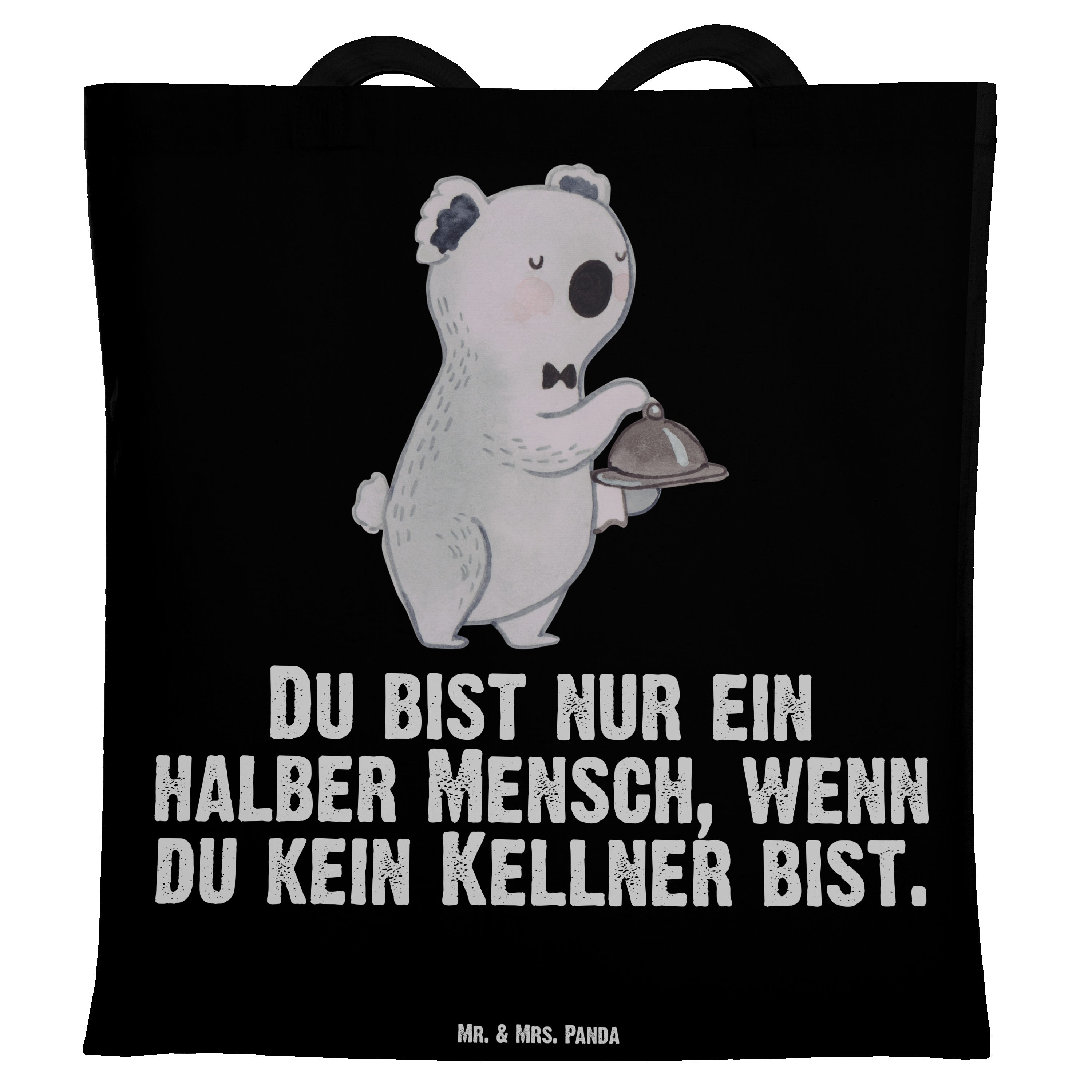 Mr. & Geschenk, Panda Stoffbeutel, Schwarz - (1-tlg) Herz - Tragetasche Kellner Jubiläum, mit Mrs. Jutebeu