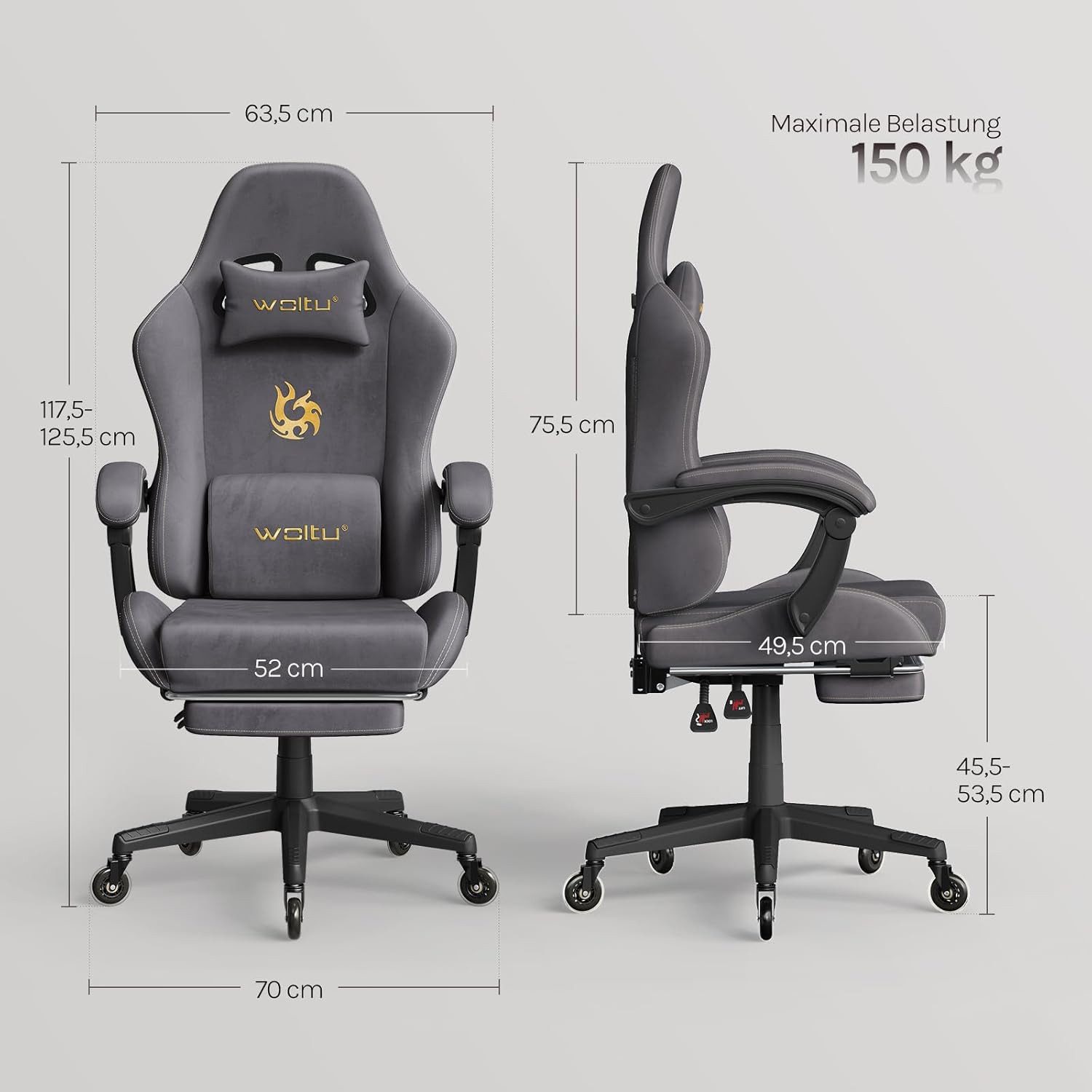 Woltu Gaming-Stuhl (1 St), Ergonomisch, mit leise Rollen, mit Verstellbarer Rückenlehne
