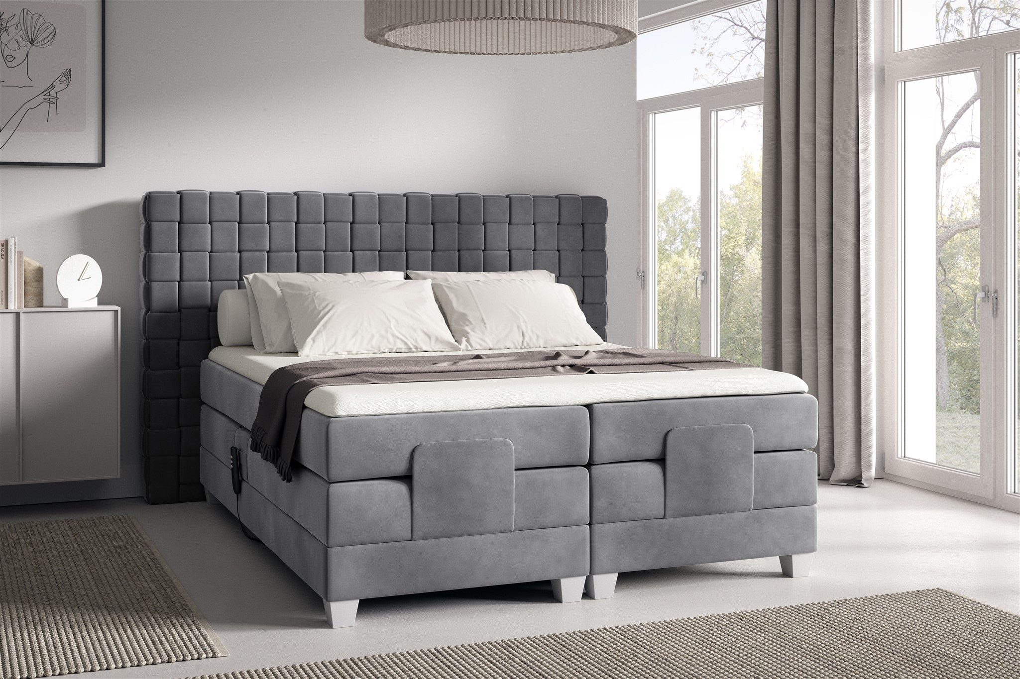 Fun Möbel Boxspringbett Schlafzimmerbett VIDAL Elektrisch in Stoff Fresh (inkl. Topper), Matratzen elektrisch verstellbar