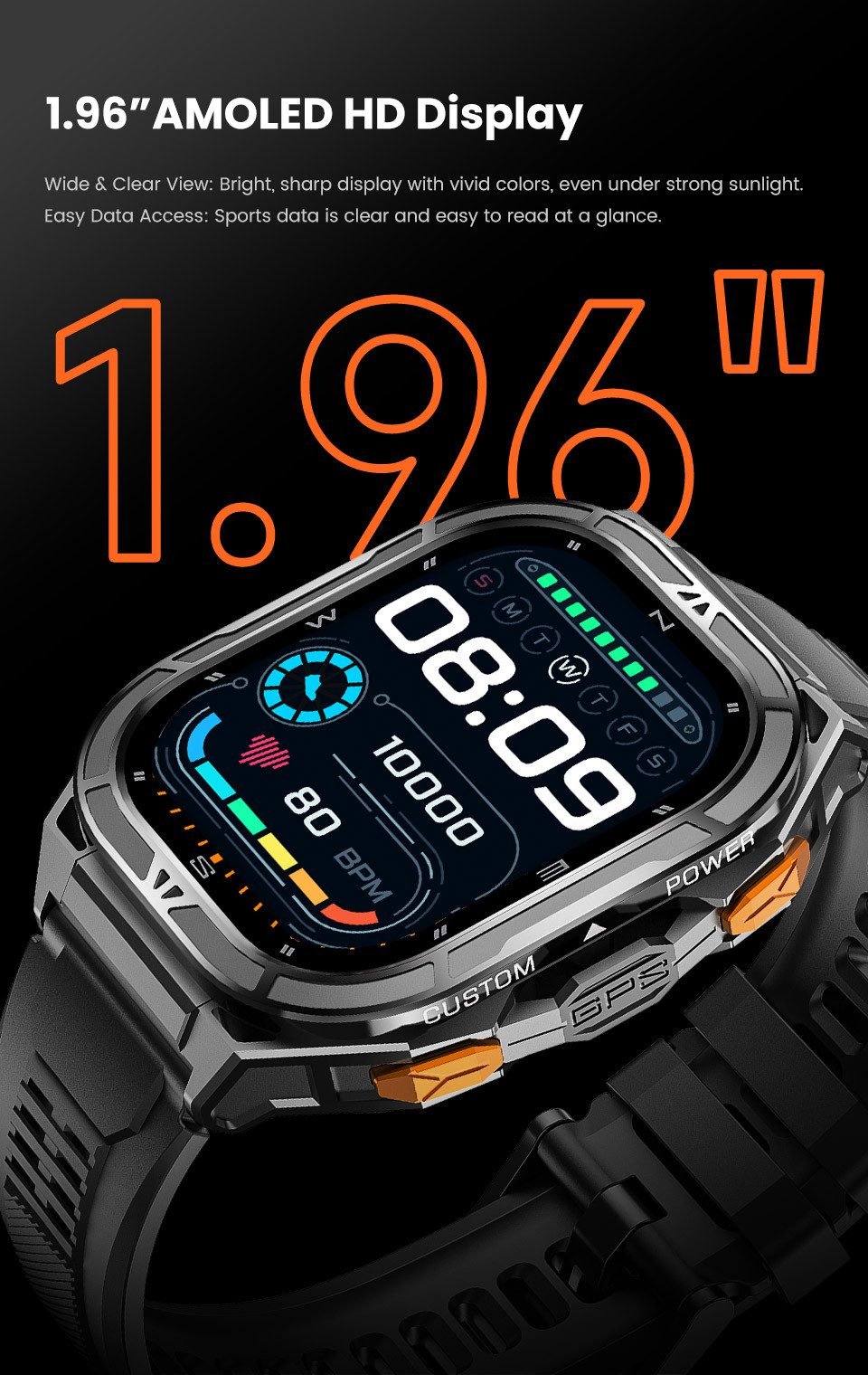 Zevelora Herren Telefonfunktion 5 ATM Wasserdicht 530mAh FitnessTracker Smartwatch (1.96 Zoll, Android/iOS), Elegante Fitnessuhr mit GPS, Schlafanalyse & Herzfrequenzmessung