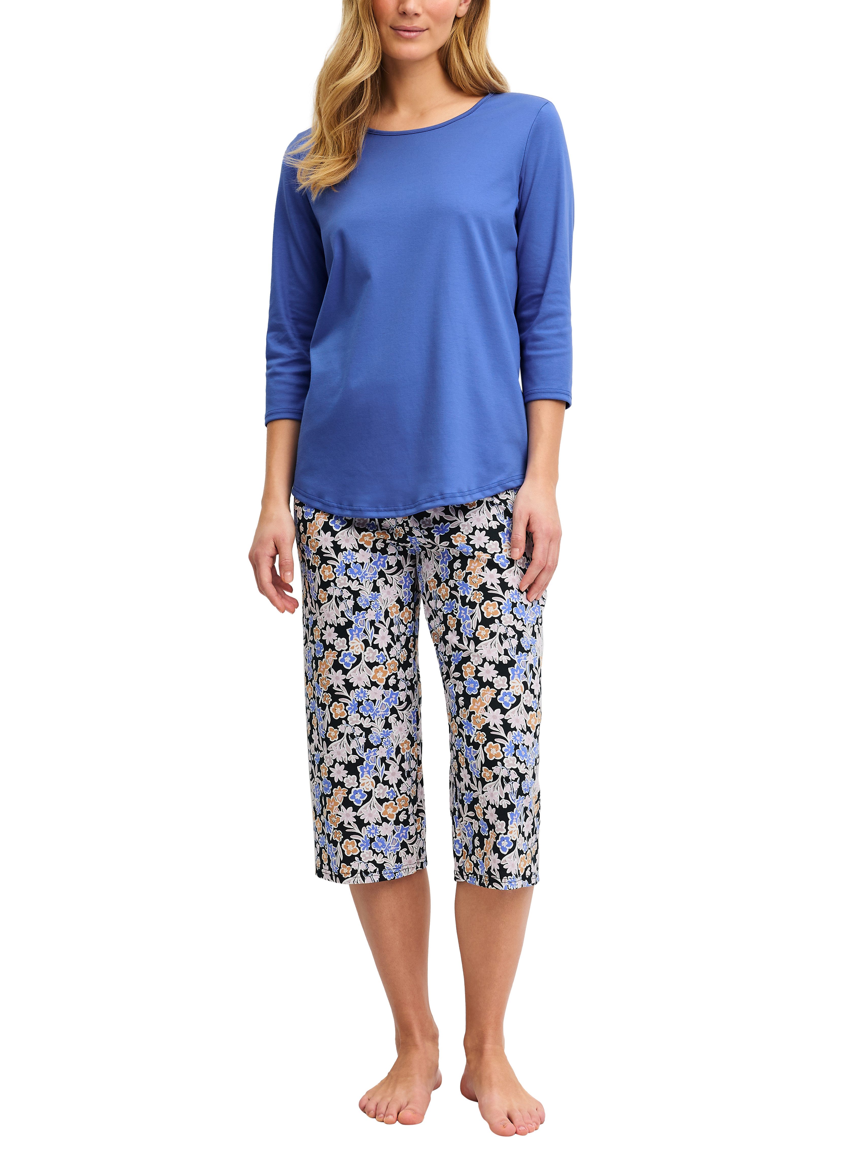 CALIDA Capri-Pyjama Flower Dreams (2 tlg) mit floralem Muster, Interlock-Qualität