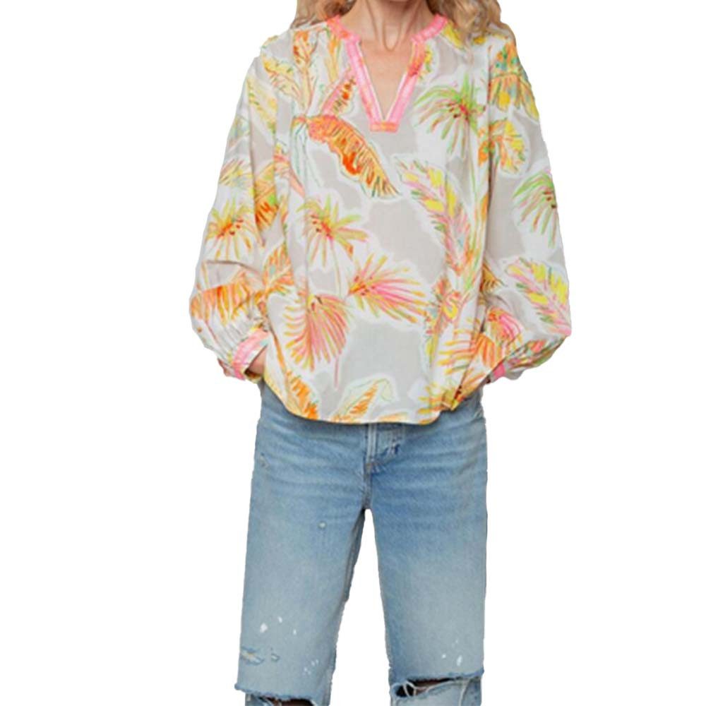 Emily Van Den Bergh Shirtbluse taupe multi leaves