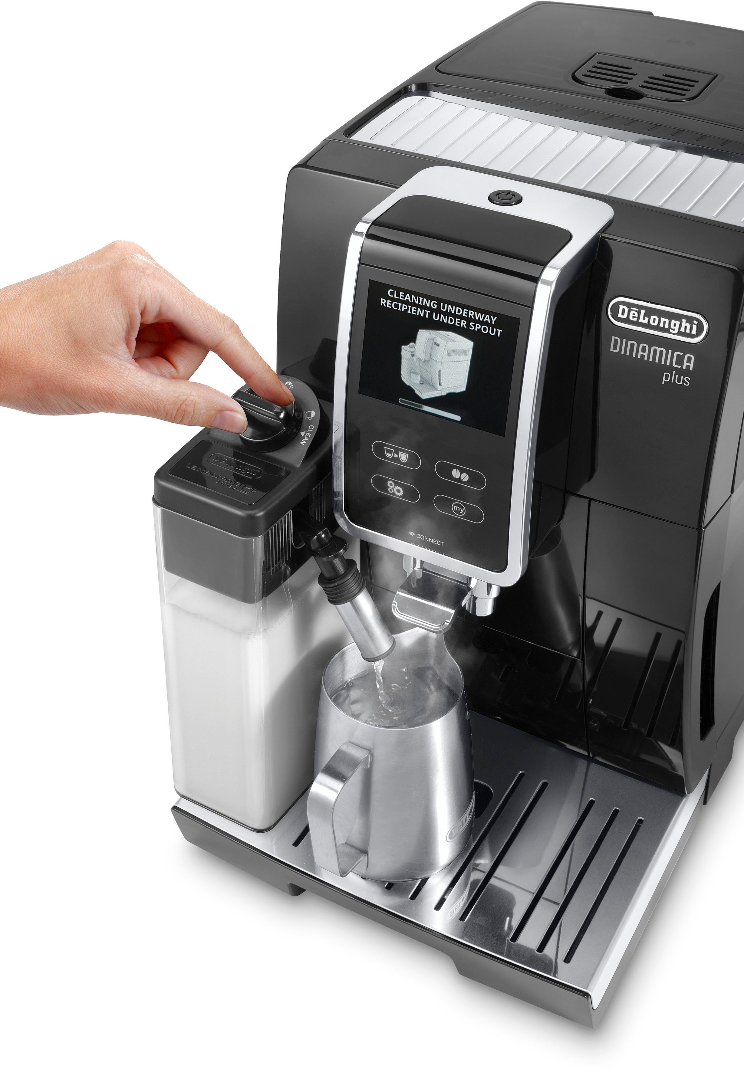 Kaffeekannenfunktion Milchsystem mit Dinamica und De'Longhi 370.70.B, LatteCrema ECAM Plus Kaffeevollautomat
