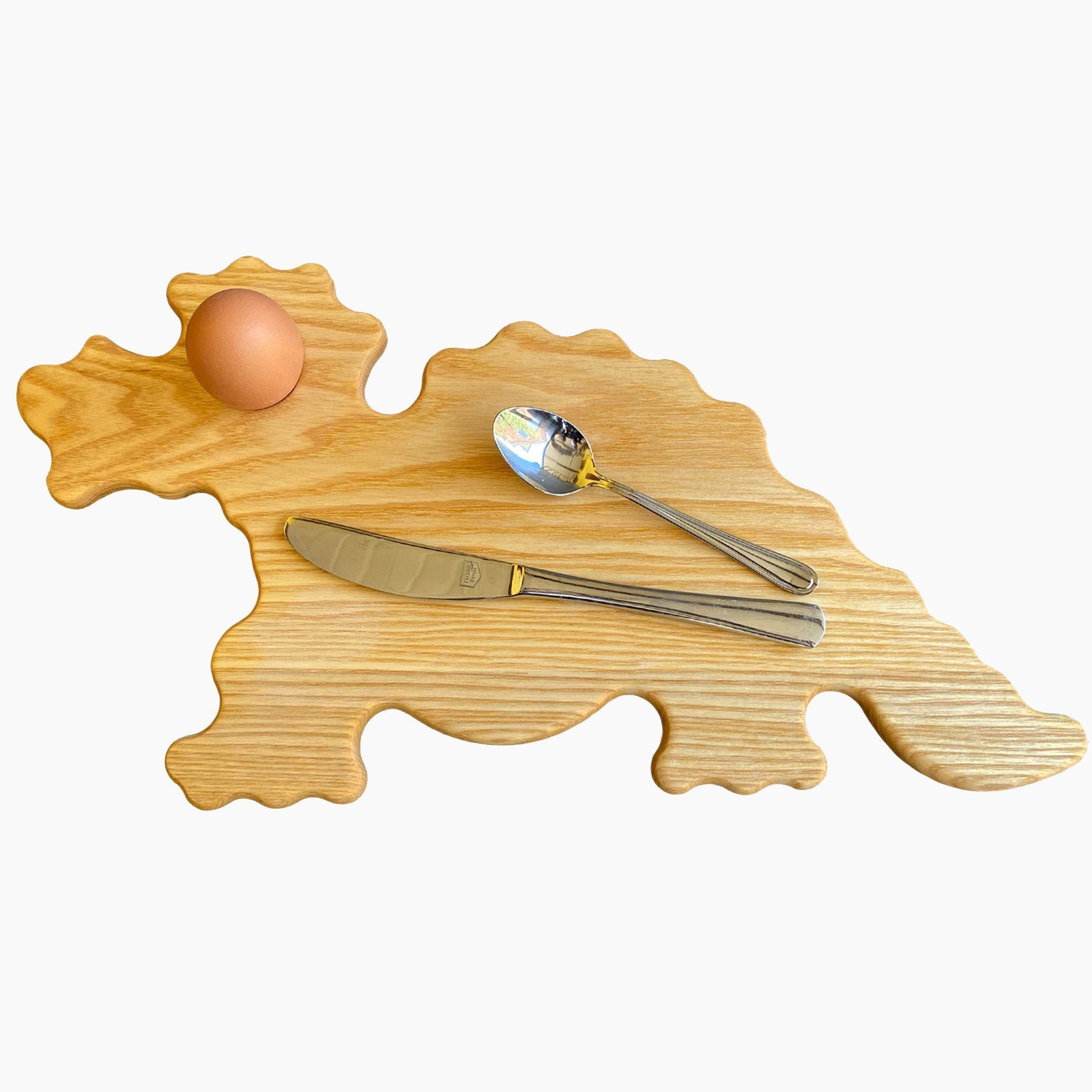 Madera Spielzeuge Frühstücksbrett Frühstücksbrettchen Drache, Eschenholz, Mit Ei Loch und spart den Eierbecher.Made in Germany