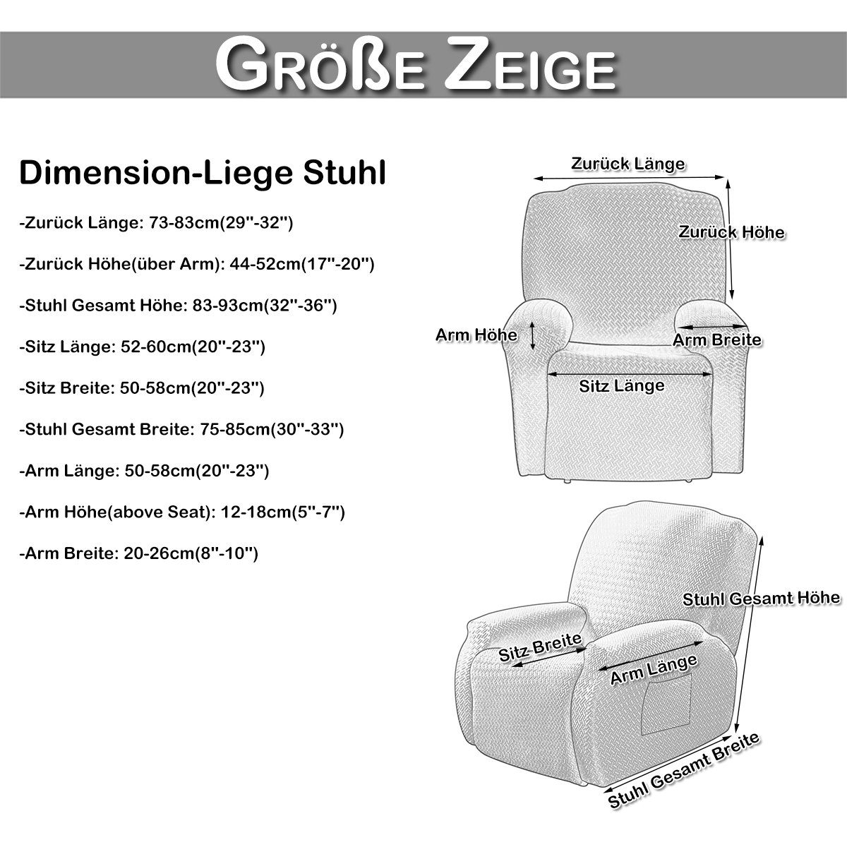 Schwarz Rosnek, Komplett mit Liege Sessel, Relaxsessel Sesselbezug Strukturoptik für Stretchhusse, Sesselhusse