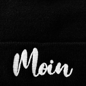 Schnoschi Strickmütze Wintermütze Moin (unisex) bestickt Statement Spruch Streetwear mit breitem Umschlag