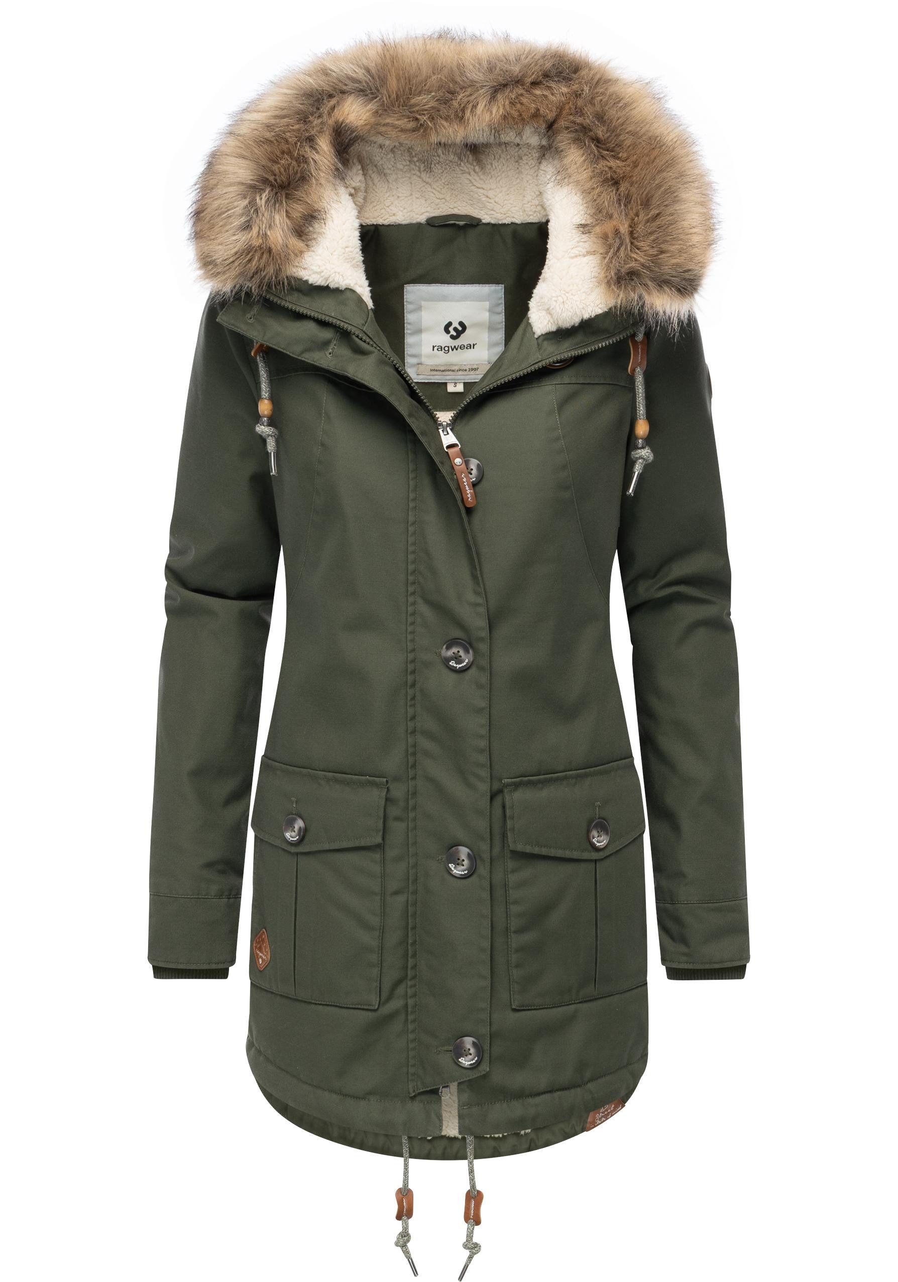 Ragwear Wintermantel Jane YOUMODO Winter Kurzmantel mit Kapuze und Kunstfel günstig online kaufen