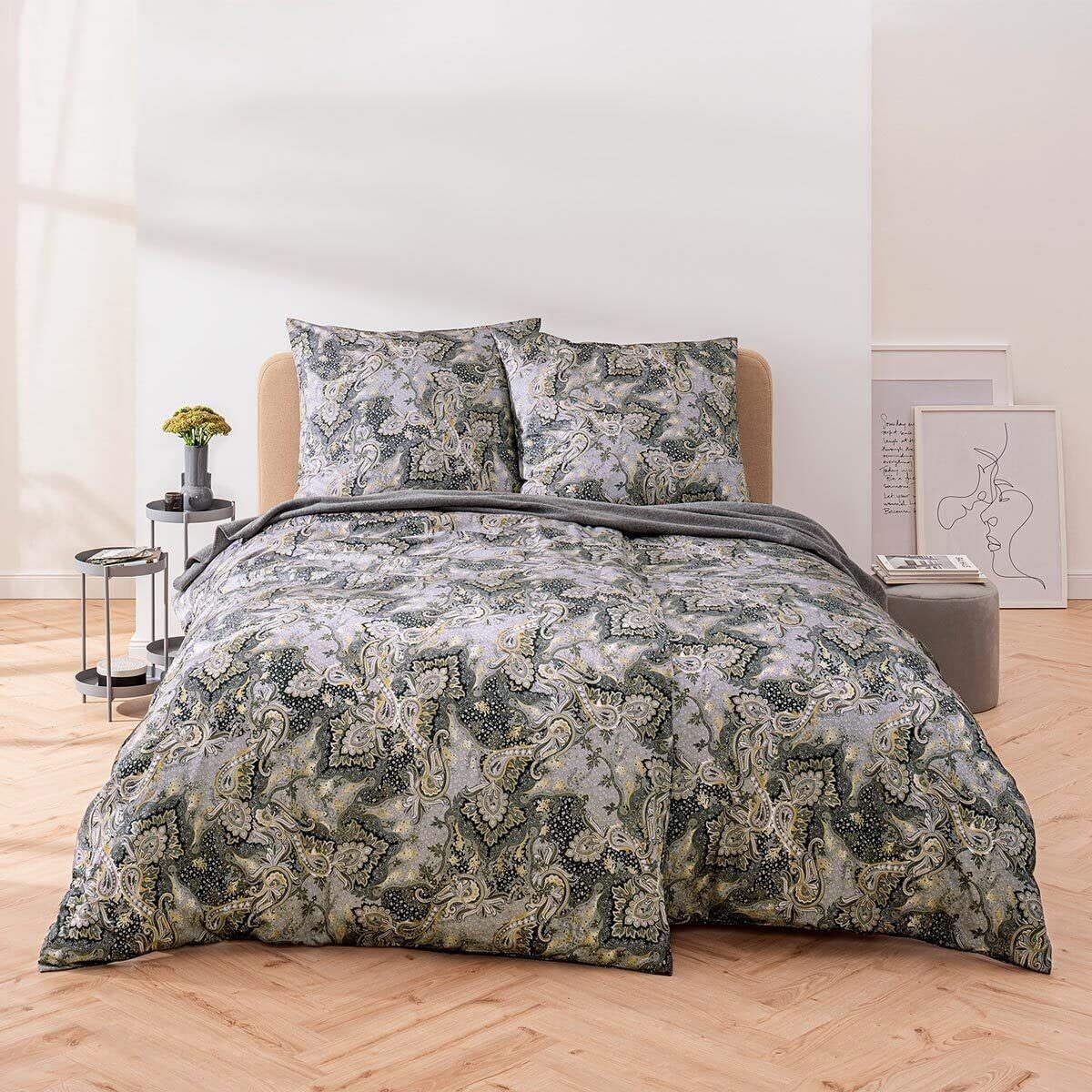 Estella Bettwäsche Estella Mako-Satin Bettwäsche 135x200 Tiberio silber gold schwarz, Satin, 2 teilig