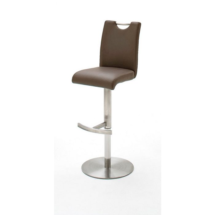 MCA furniture Barhocker Alesi (Barstuhl Edelstahl und braun 91 - 116 cm) 360° drehbar stufenlos höhenverstellbar mit Rückenlehne