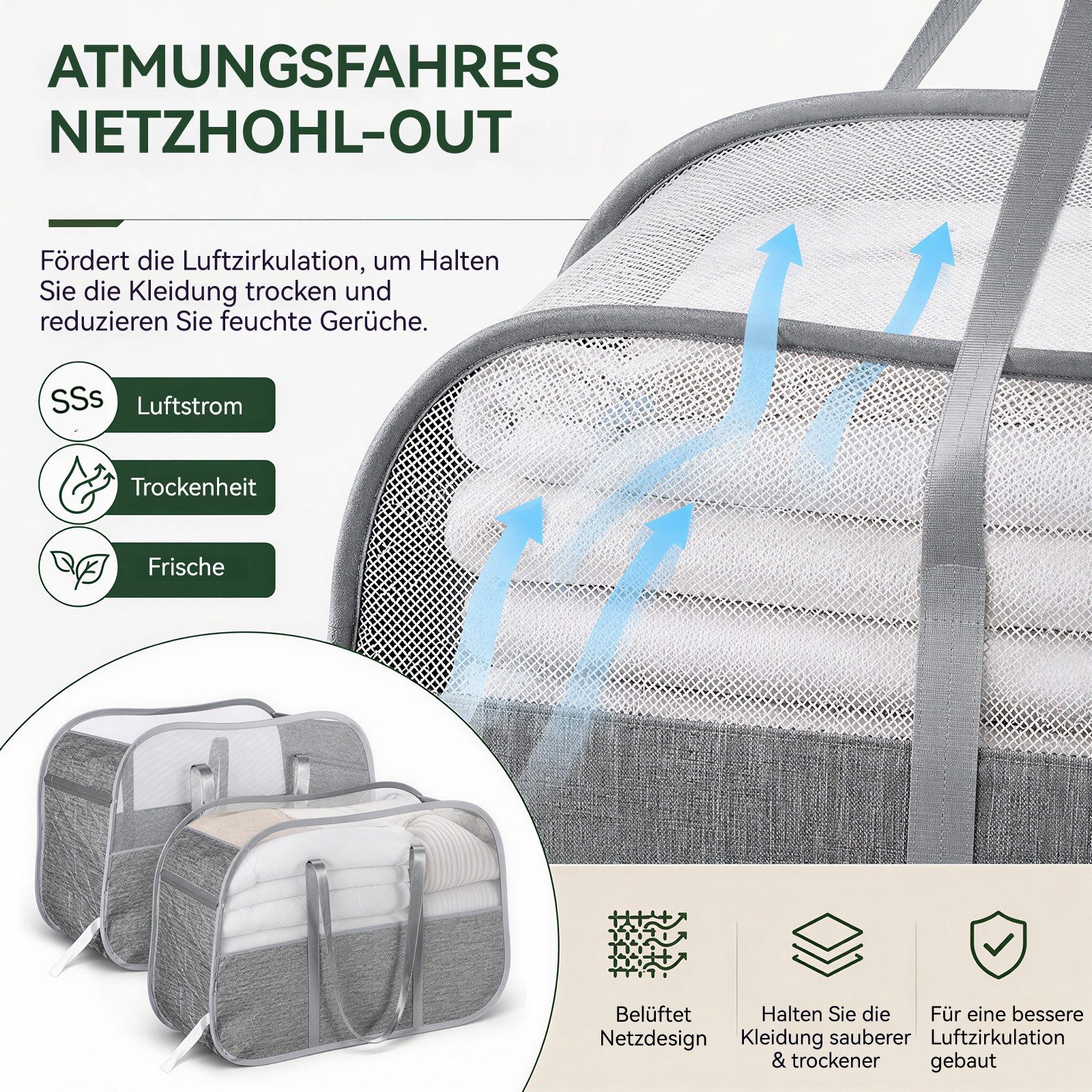 BlingBin Wäschekorb 2 Stück Faltbarer Wäschetonne, Atmungsaktiver Wabennetz-Wäschekörbe (2 Stück, 2 St., 45 × 68 × 31 cm, 95L Aufbewahrungskorb), Platzsparender – Bild 3 von 5