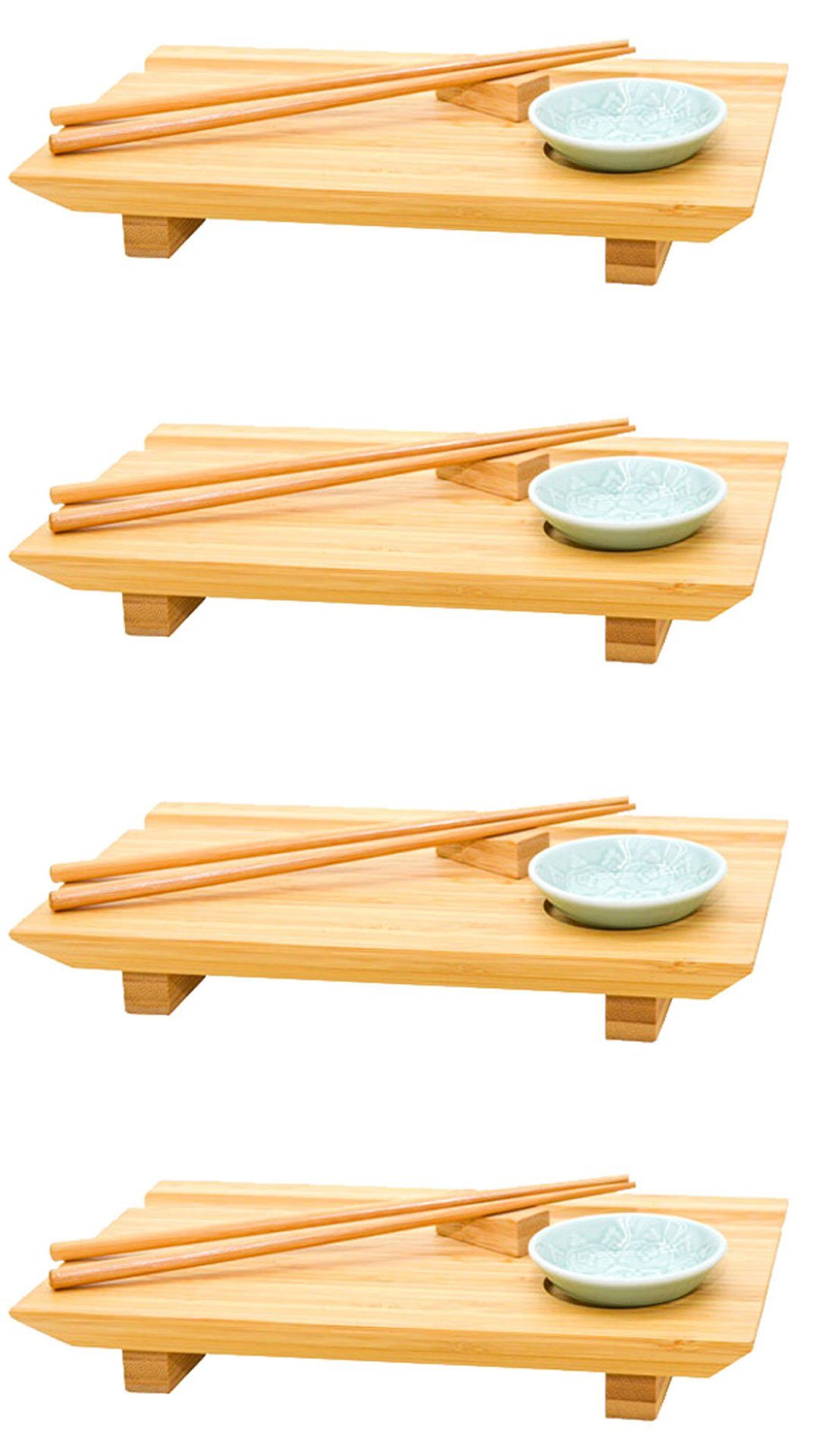 4 4x Servierplatten, Komplettset für Personen Japanisches Sushi 27x16x4 (Set, Holz, DuneDesign 20-tlg), Brett Servierplatte