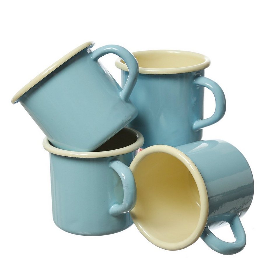 MARELIDA Becher Krüger Becher 8 cm Blechbecher 0,35L emailliert blau creme  4 Stück, Emaille