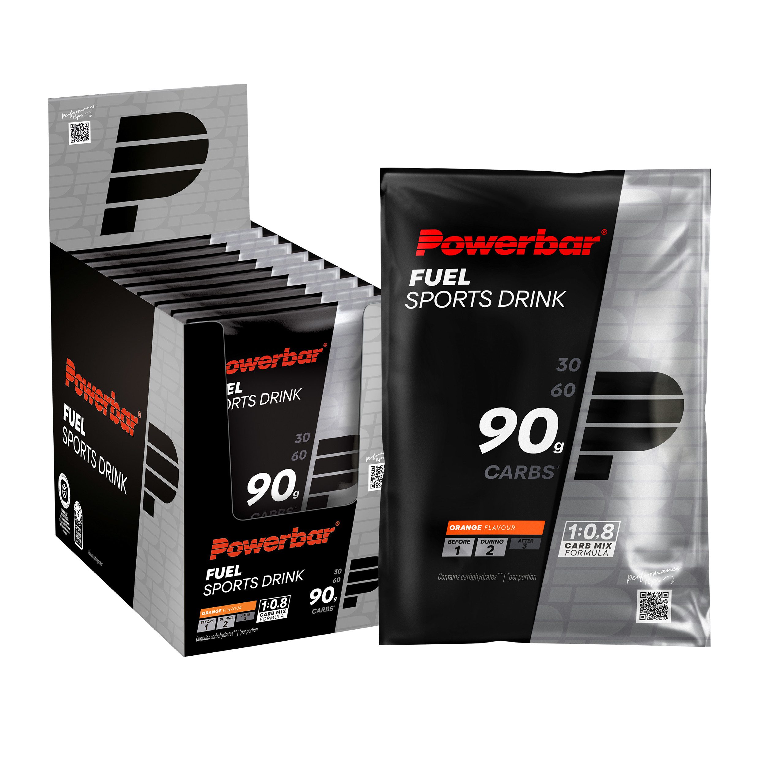 PowerBar Kohlenhydratgetränk Fuel 90 Orange High Carb Sports Drink 10 x 94 g Getränke Pulver, 10 er Display à 10 St., 940 g, Kohlenhydratverhältnis von 1:0,8