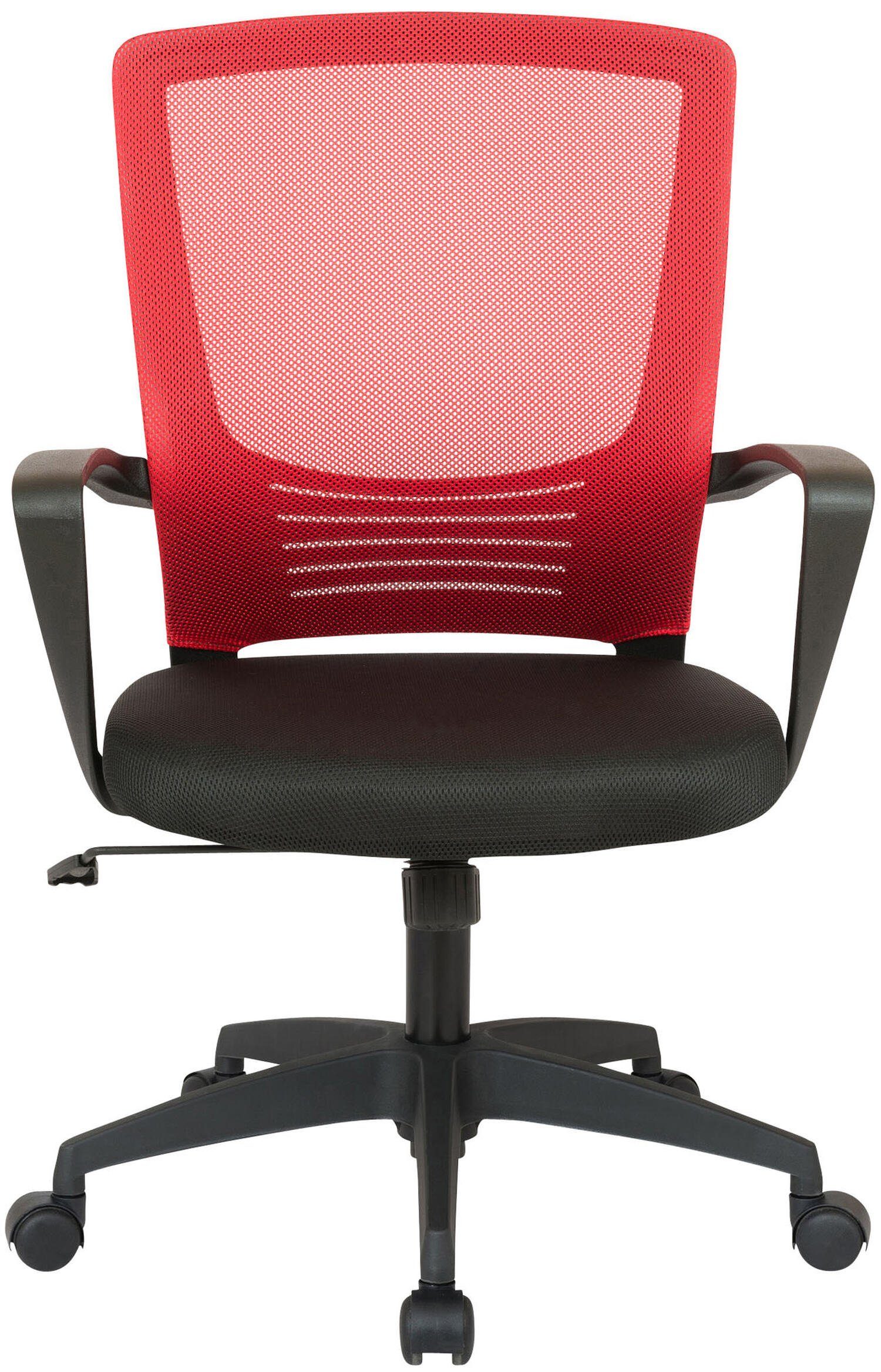 TPFLiving Bürostuhl Rückenlehne Drehstuhl, Gestell: schwarz höhenverstellbar schwarz/rot 360° und drehbar Kunststoff bequemer (Schreibtischstuhl, - Netzbezug Konferenzstuhl), Sitz: - Chefsessel, Kamira mit