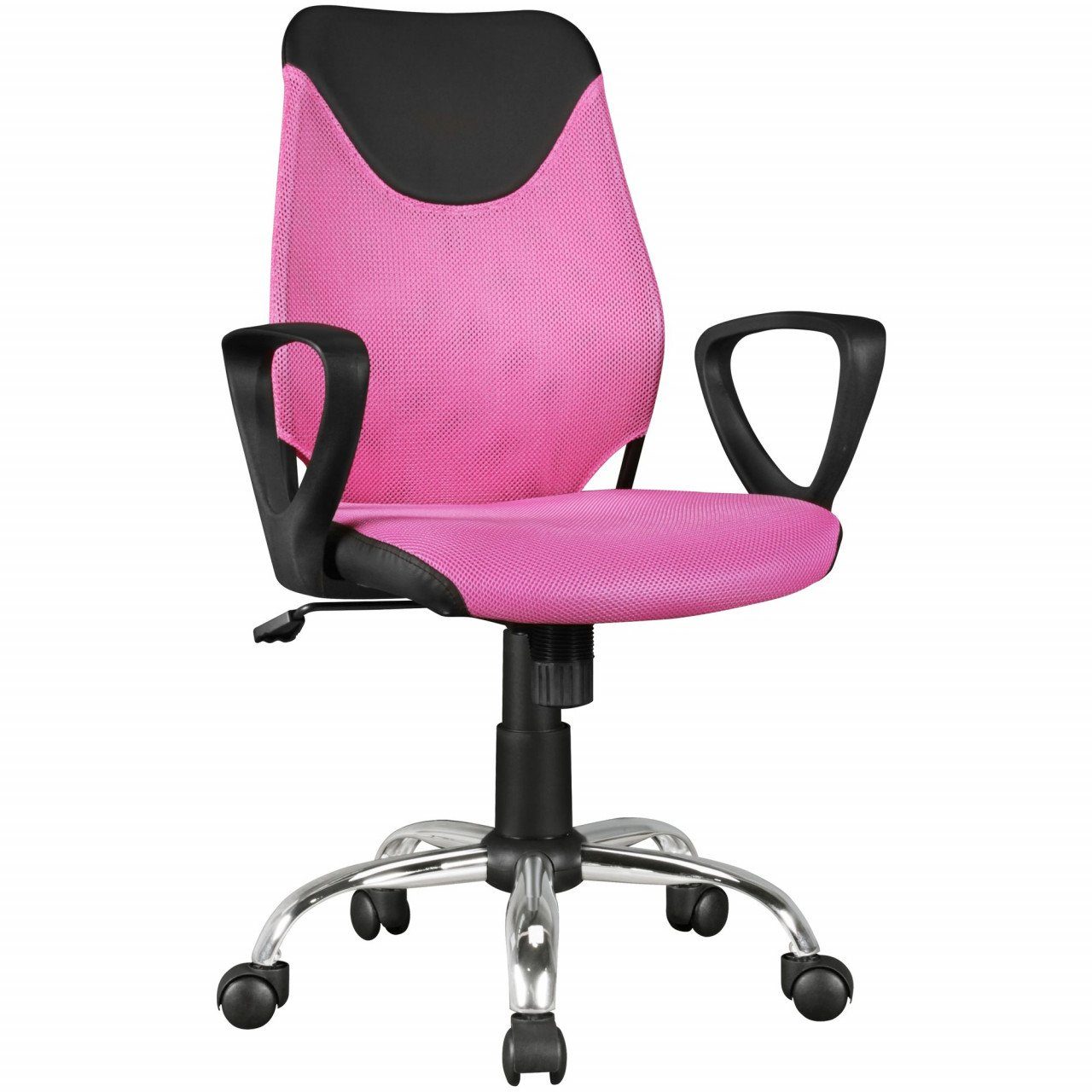 furnicato Bürostuhl Kinder-Schreibtischstuhl KiKa Schwarz Pink für Kinder ab 6 mit Lehne, Kinder-Drehstuhl