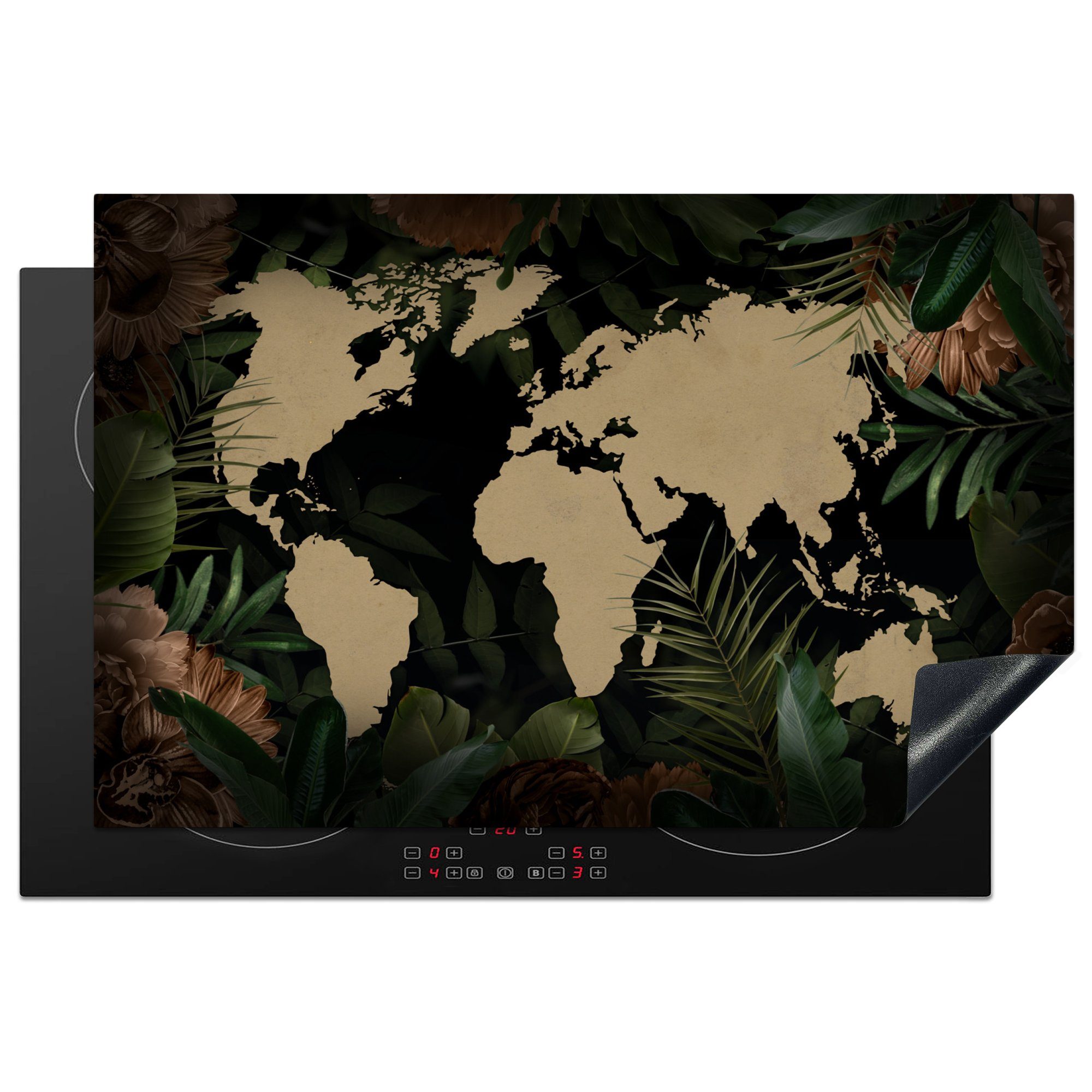 Weltkarte für Pflanzen, Tropische die - Vinyl, Schutz Ceranfeldabdeckung Herdblende-/Abdeckplatte Induktionskochfeld cm, - 81x52 MuchoWow (1 küche, Blätter tlg),
