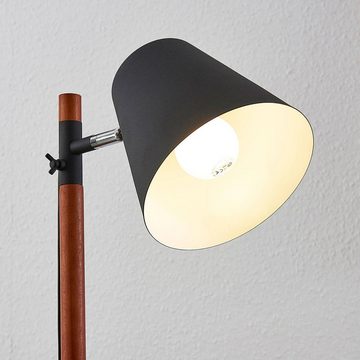 Lindby Stehlampe Birte, Leuchtmittel nicht inklusive, Skandinavisch, Metall, Holz, Schwarz, holz dunkel, 1 flammig, E27