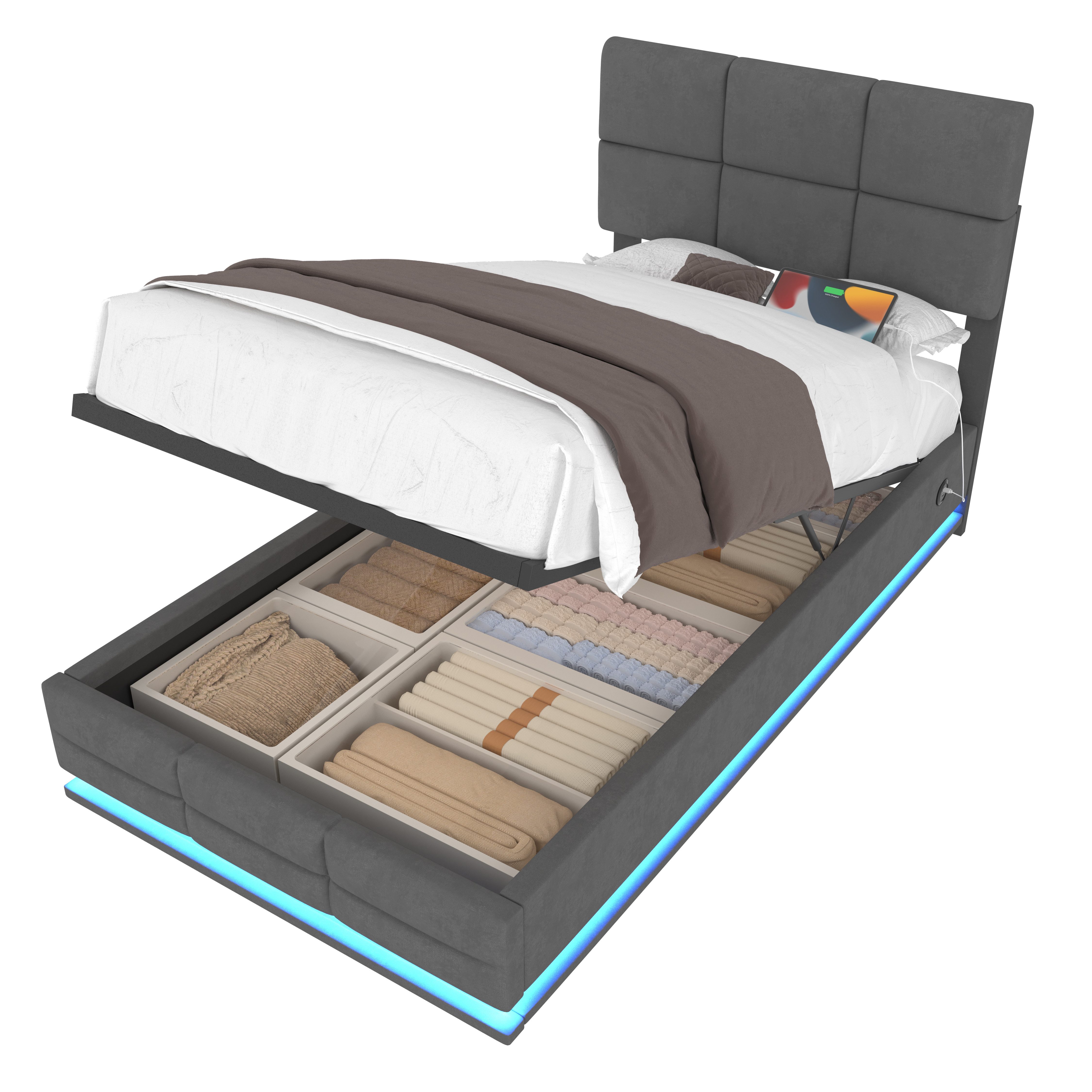 REDOM Polsterbett mit LED & USB, günstig online kaufen