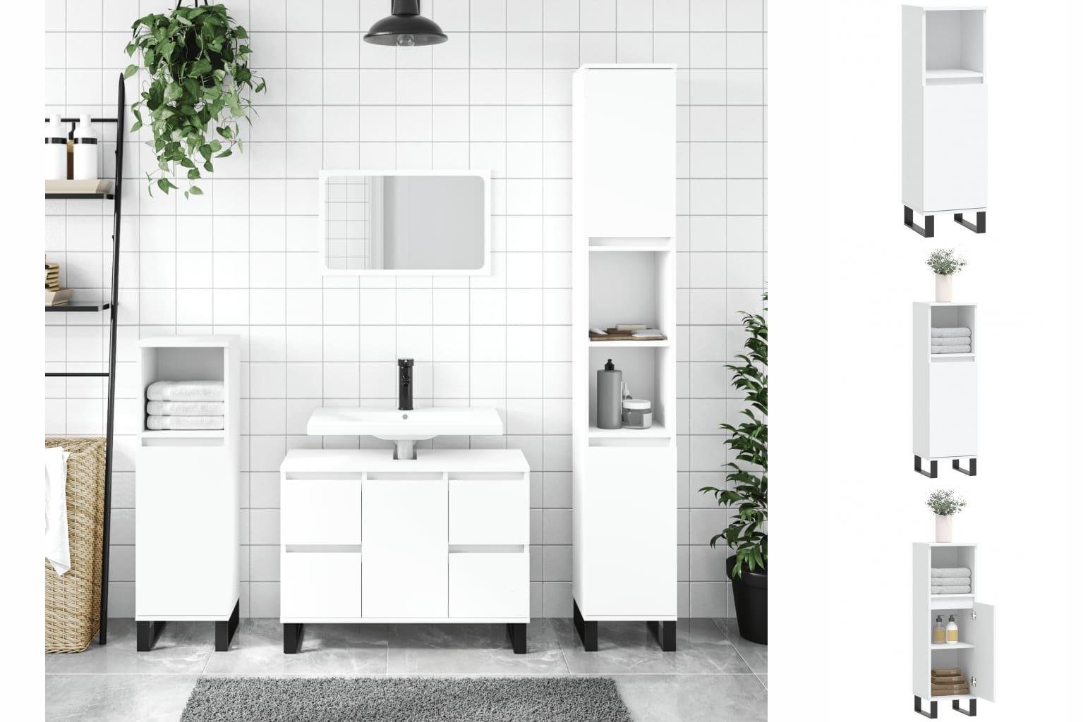vidaXL Waschtisch Badschrank Weiß 30x30x100 cm Holzwerkstoff
