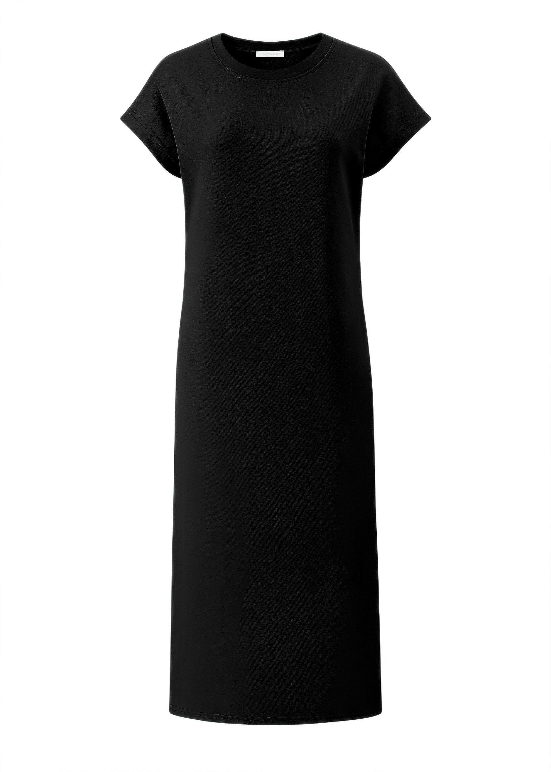 SASSYCLASSY Minikleid Kurzarm Sweatkleid Damen Midi mit Schlitz Shirtkleid günstig online kaufen