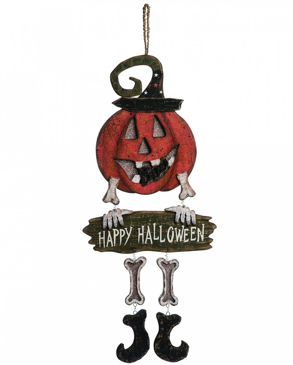 Hängedekoration Happy Halloween Kürbis Skelett Holz Dekoschild