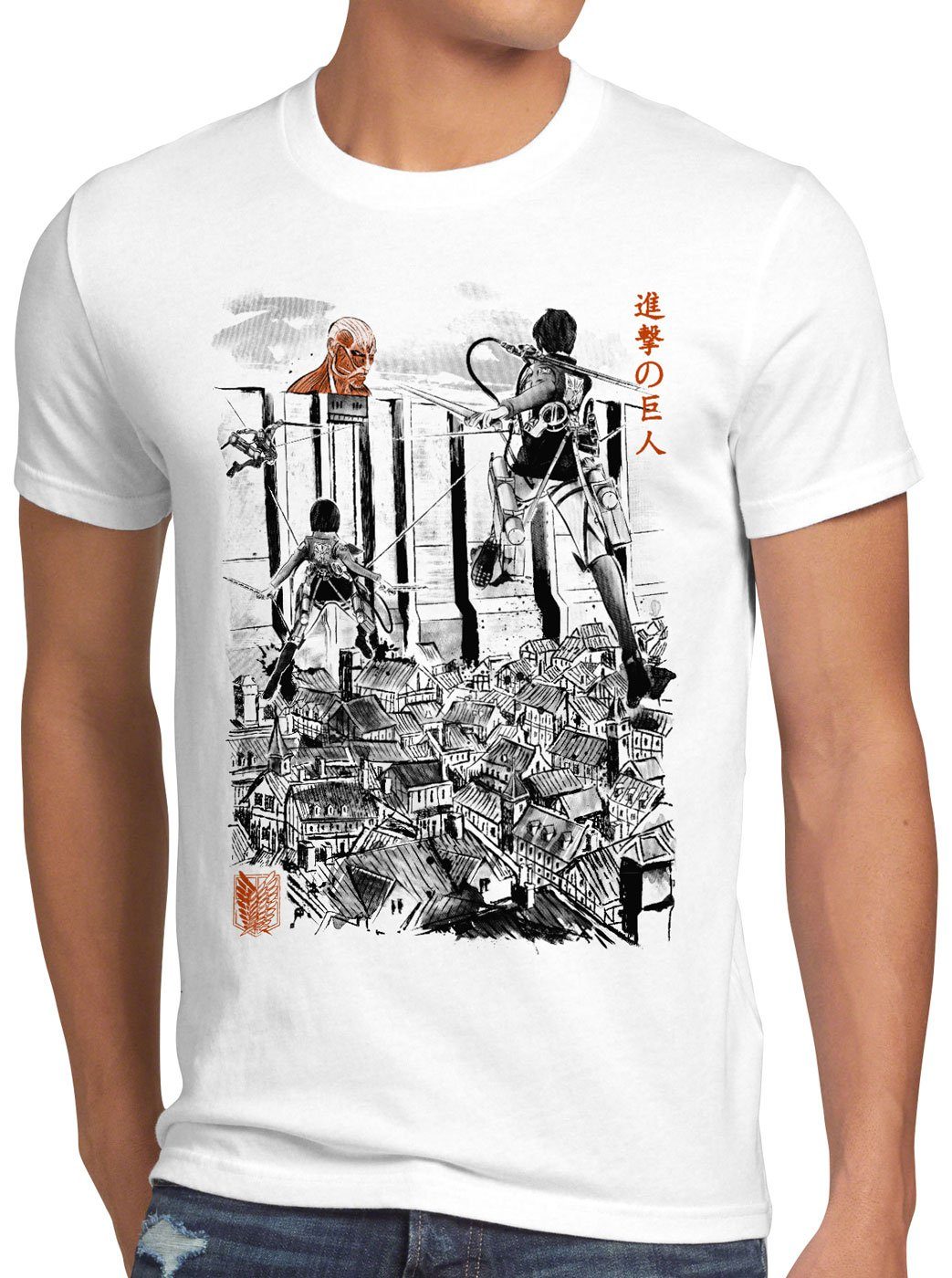 style3 Print-Shirt Herren T-Shirt Sturm auf die Mauer aot anime manga japan | T-Shirts